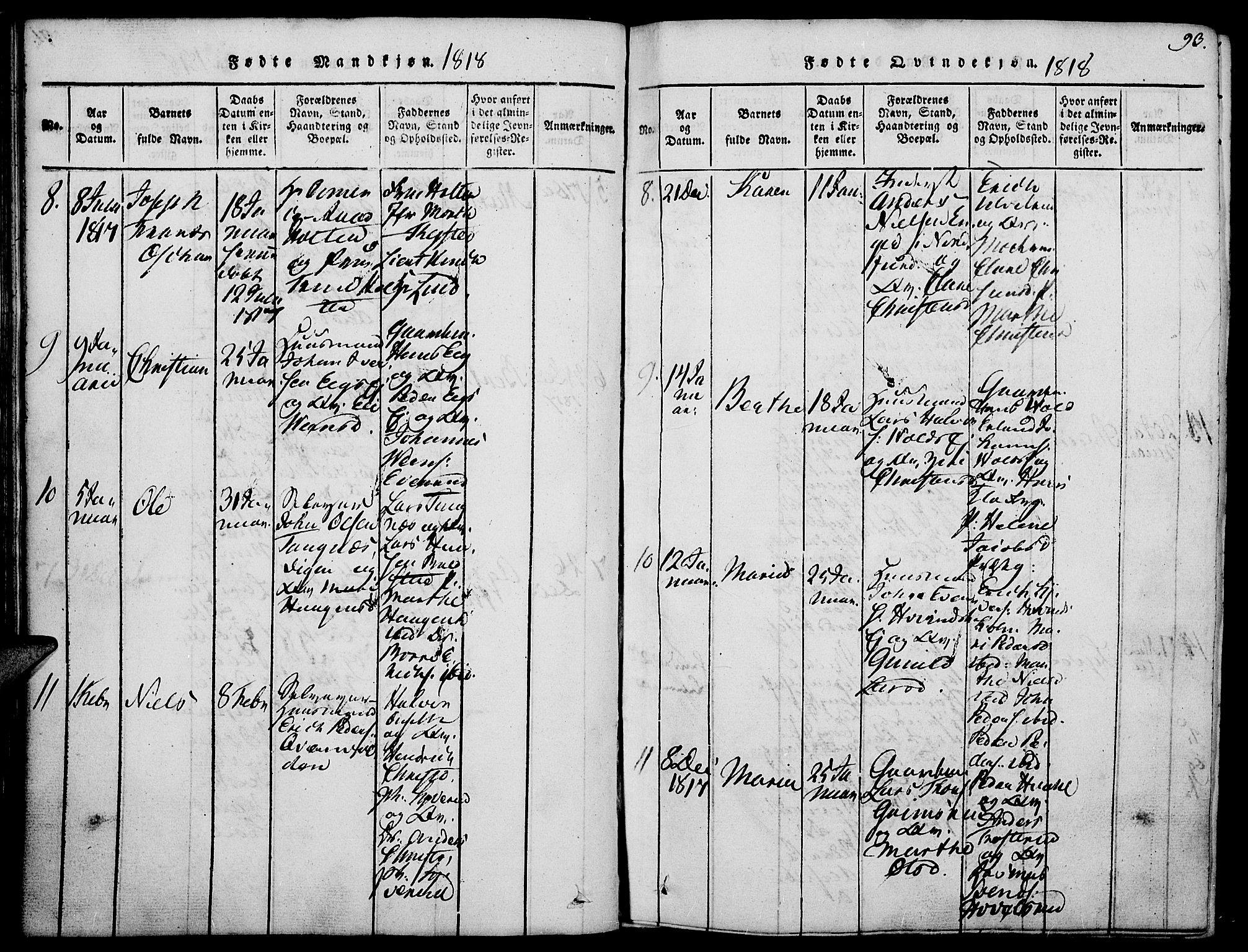 Nes prestekontor, Hedmark, SAH/PREST-020/K/Ka/L0002: Parish register (official) no. 2, 1813-1827, p. 92-93