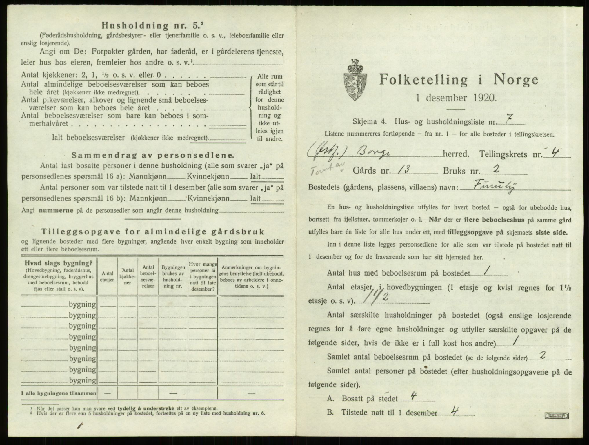 SAO, 1920 census for Borge, 1920, p. 848