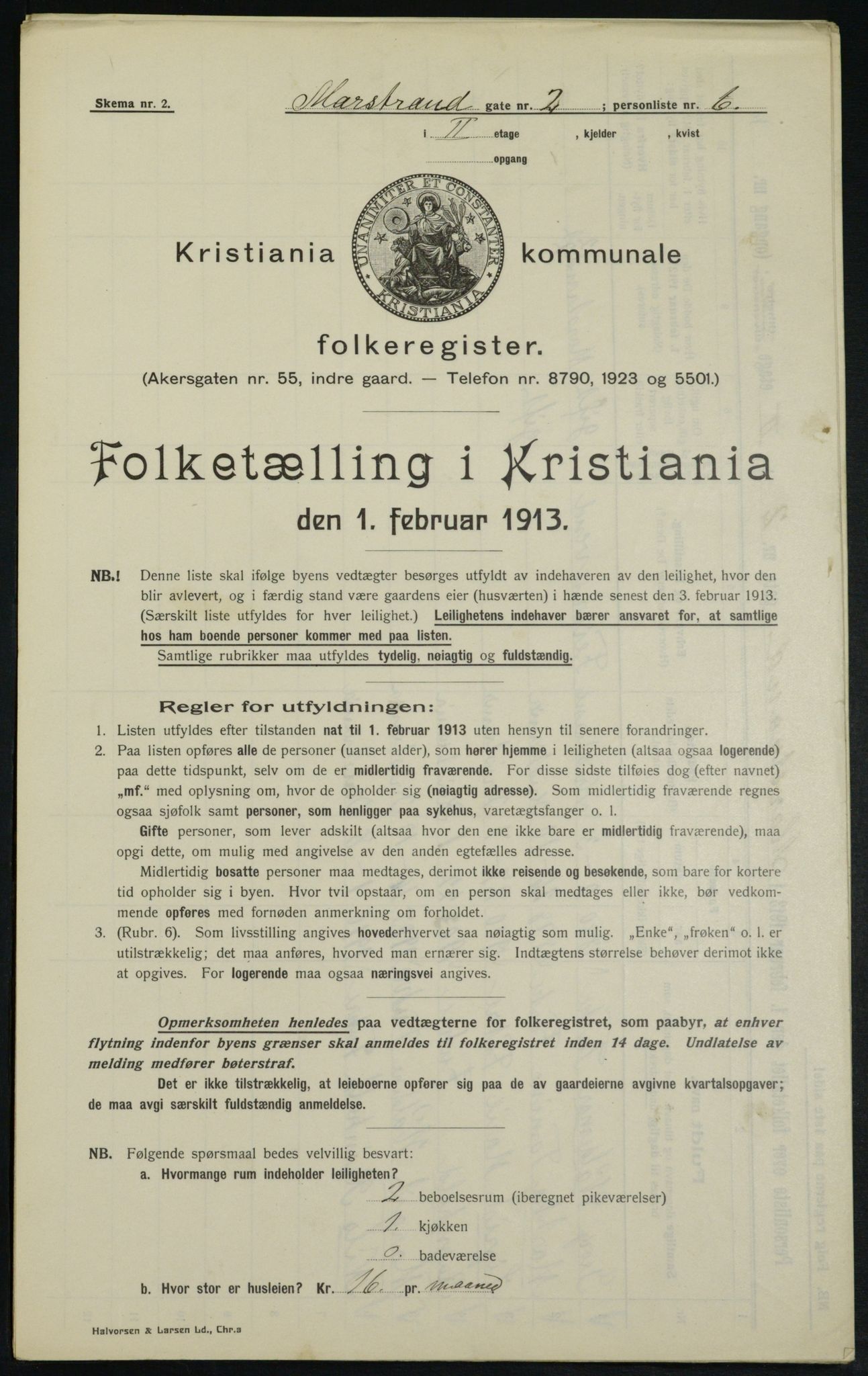 OBA, Municipal Census 1913 for Kristiania, 1913, p. 64505