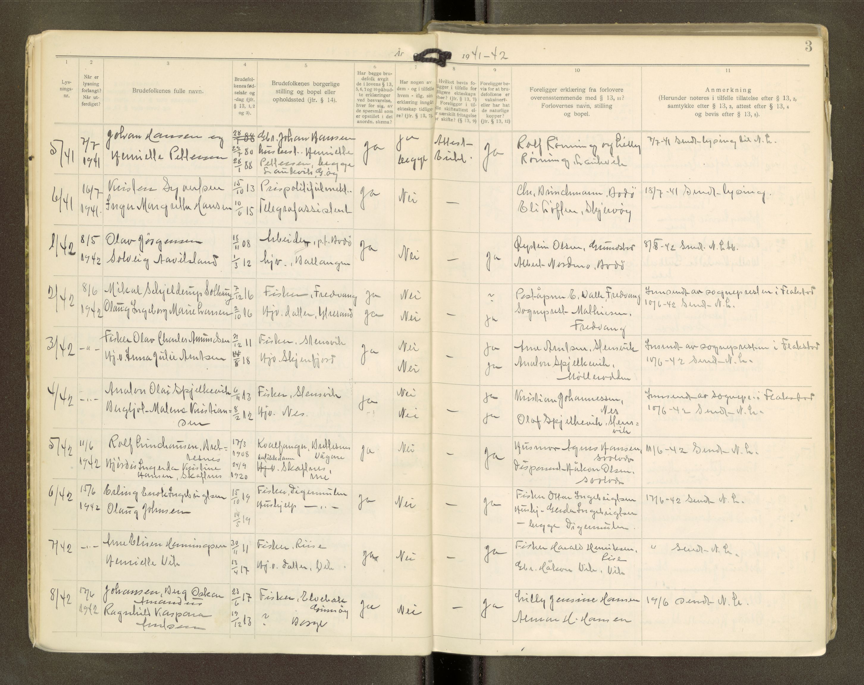 Lofoten sorenskriveri, AV/SAT-A-0017/1/6/6D/L0004: Lysningsbok, 1923-1969, p. 3