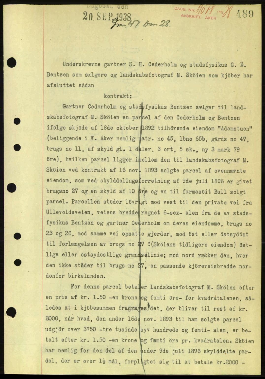 Aker herredsskriveri, SAO/A-10896/G/Gb/Gba/Gbab/L0025: Mortgage book no. A154-155, 1938-1938, Diary no: : 11078/1938