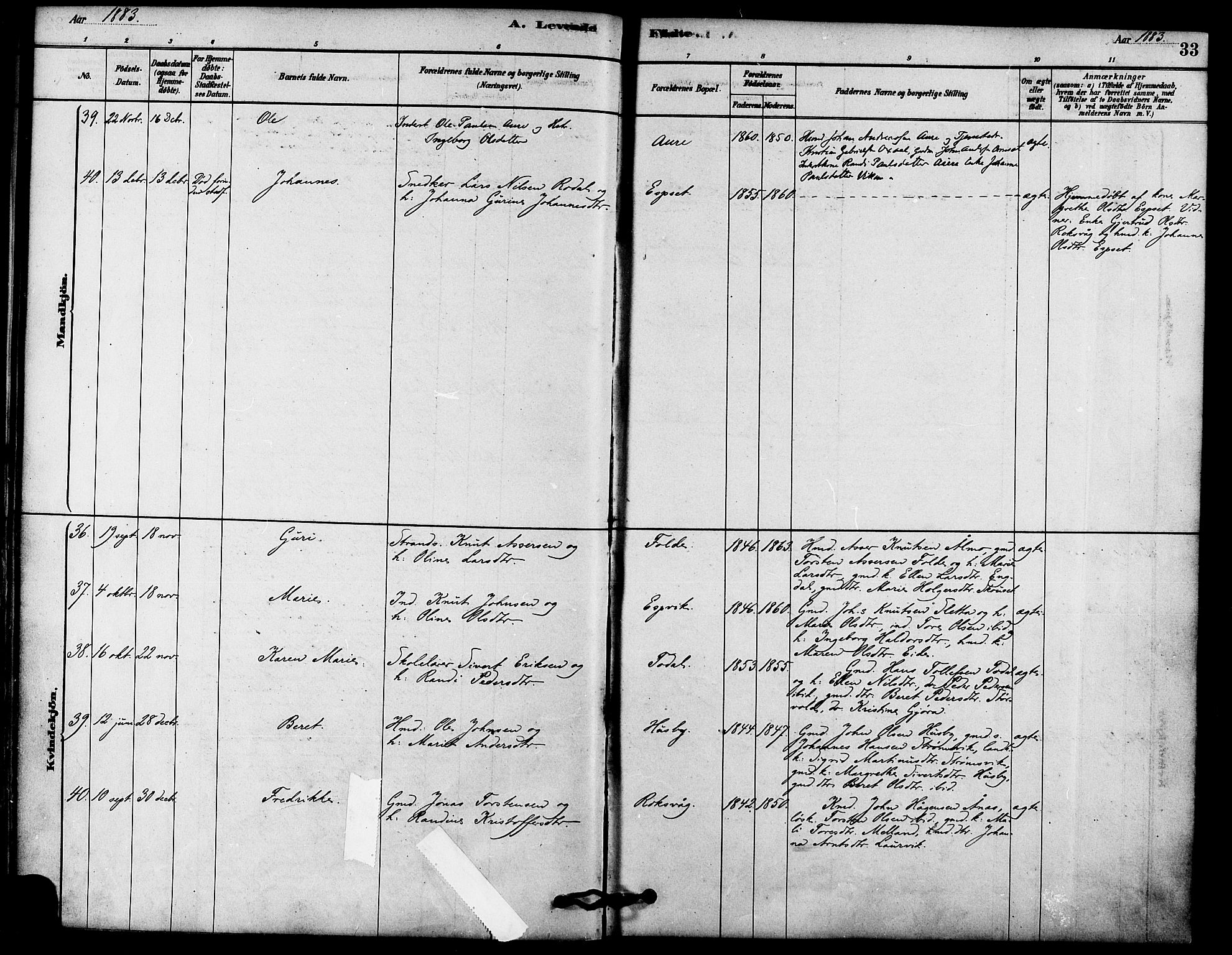 Ministerialprotokoller, klokkerbøker og fødselsregistre - Møre og Romsdal, AV/SAT-A-1454/578/L0906: Parish register (official) no. 578A05, 1878-1886, p. 33