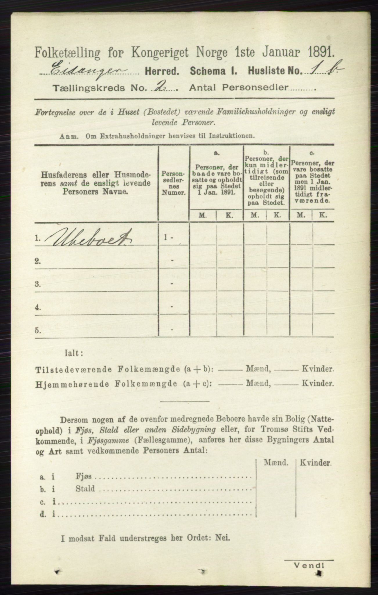 RA, 1891 census for 0813 Eidanger, 1891, p. 768