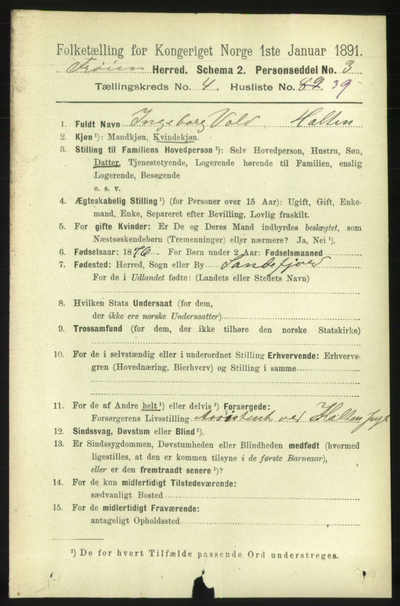 RA, 1891 census for 1619 Frøya, 1891, p. 3233