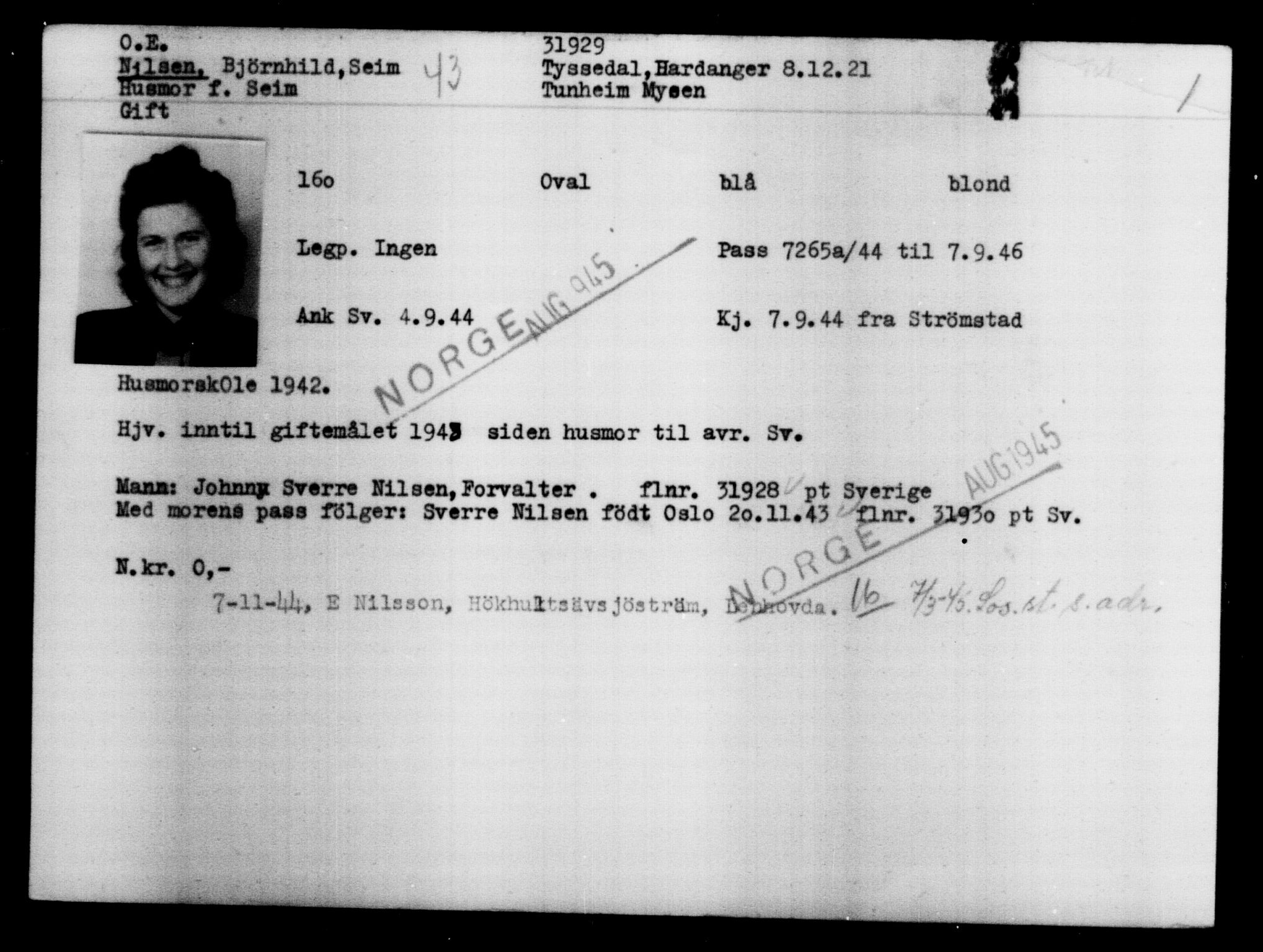 Utenriksstasjonene, Legasjonen i Stockholm, Flyktningkontoret, AV/RA-S-6753/V/Va/L0013: Kjesäterkartoteket, flyktninger med registreringsnr. 31500-34731, 1940-1945, p. 478