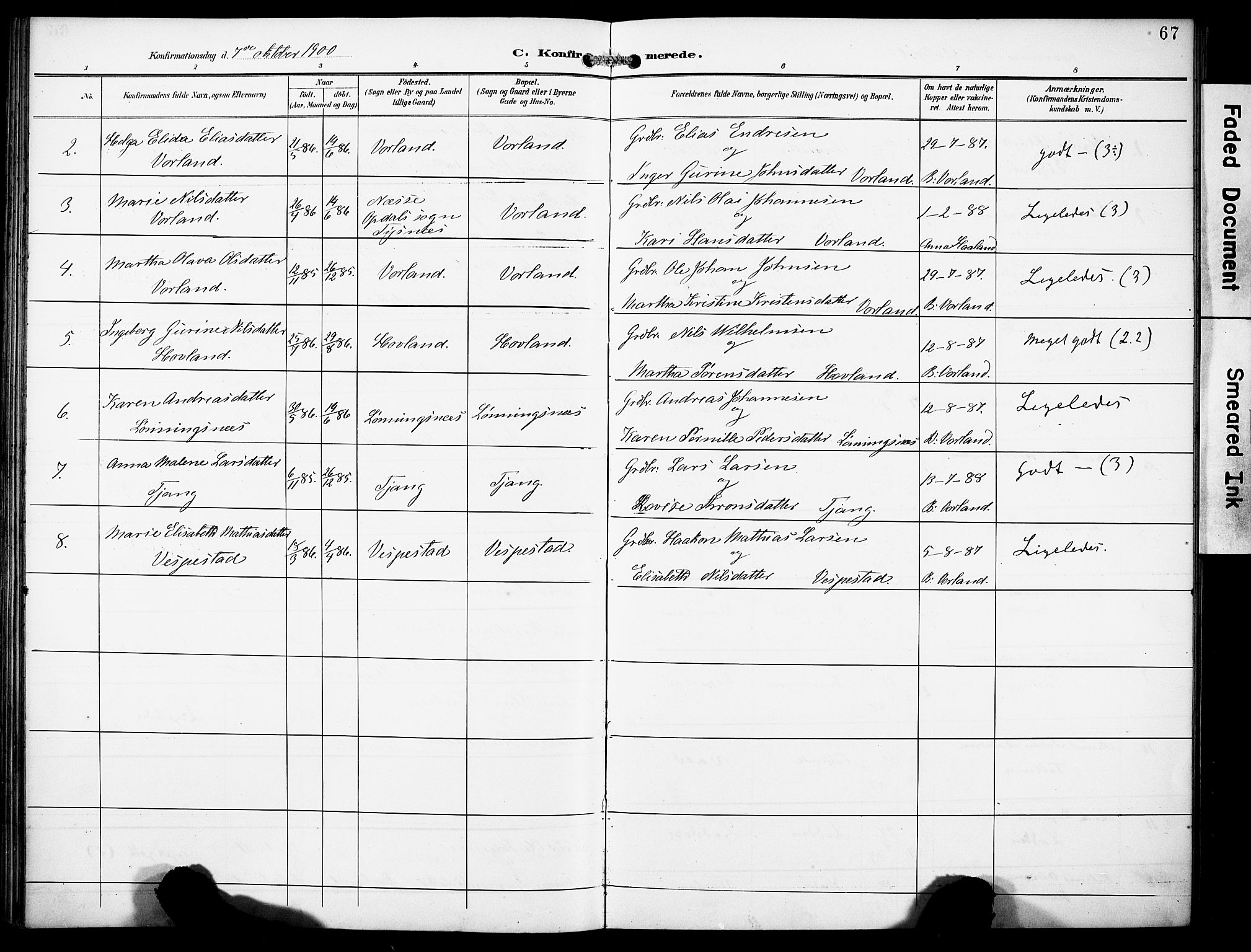 Finnås sokneprestembete, SAB/A-99925/H/Ha/Haa/Haad/L0002: Parish register (official) no. D 2, 1895-1906, p. 67