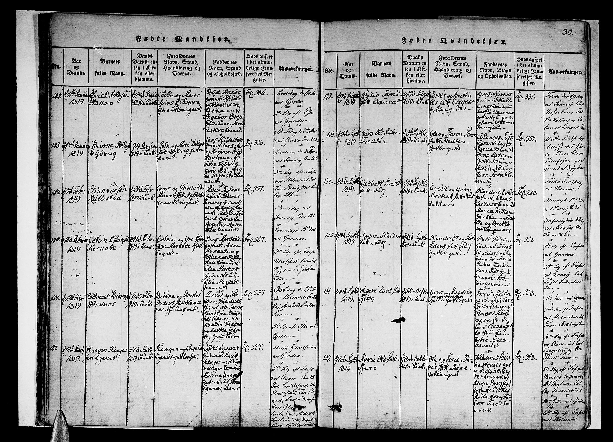 Skånevik sokneprestembete, AV/SAB-A-77801/H/Haa: Parish register (official) no. A 3, 1815-1828, p. 30