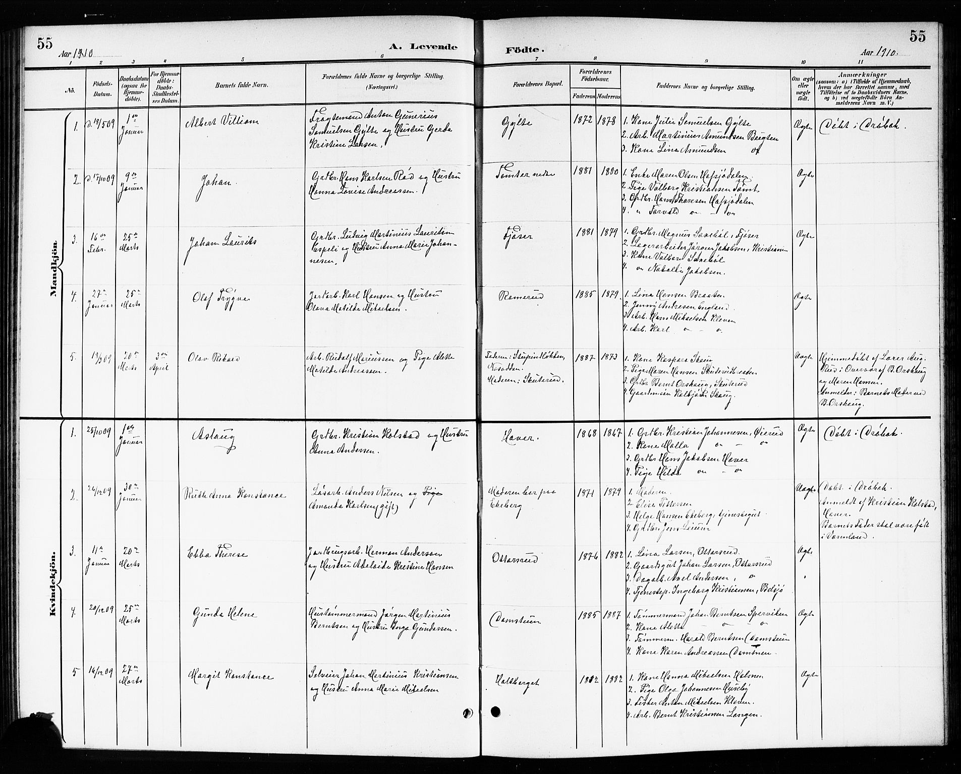 Drøbak prestekontor Kirkebøker, SAO/A-10142a/G/Gb/L0001: Parish register (copy) no. II 1, 1901-1919, p. 55