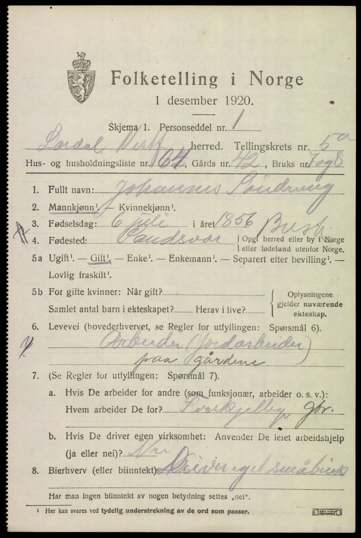 SAKO, 1920 census for Lardal, 1920, p. 5177