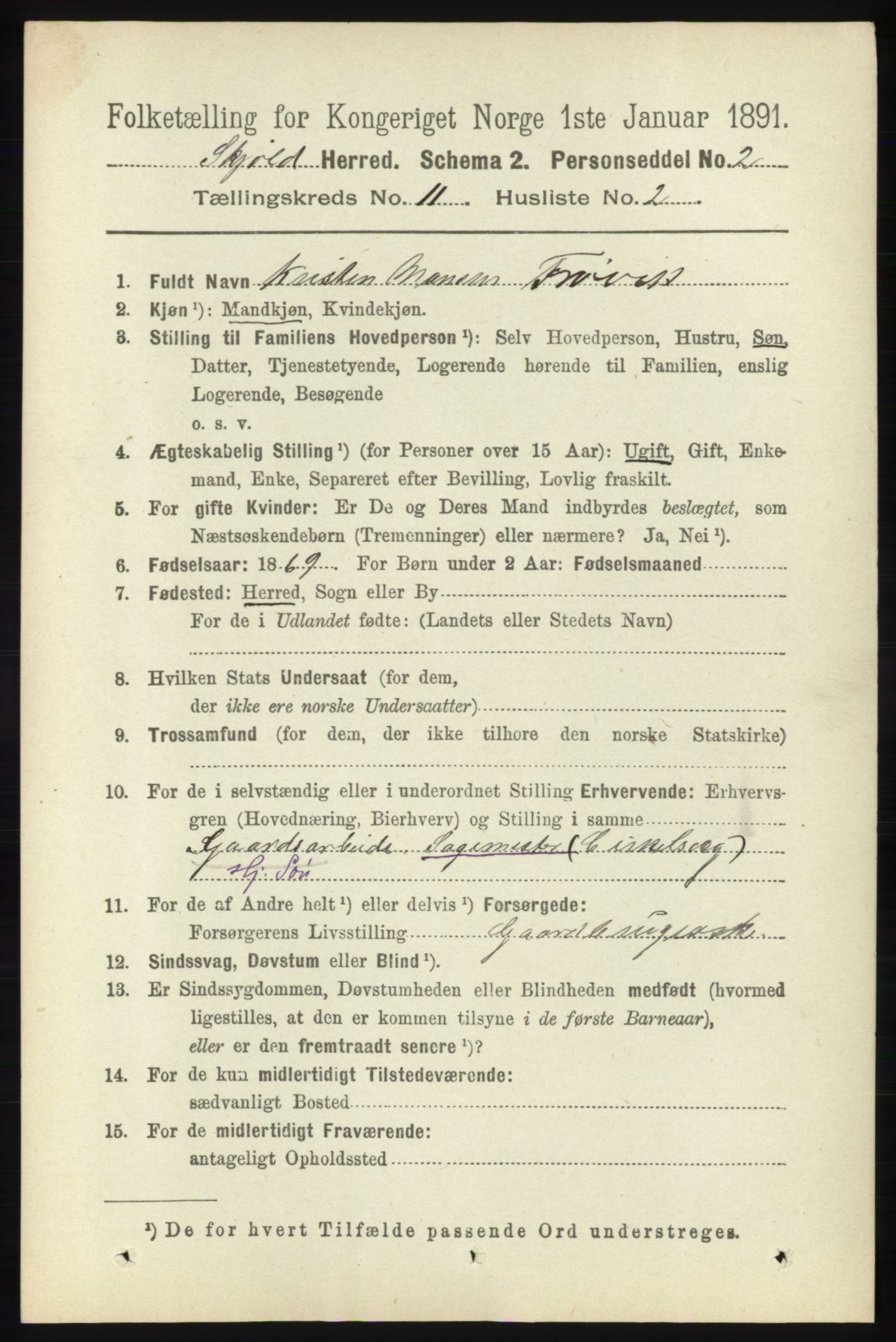 RA, 1891 census for 1154 Skjold, 1891, p. 2076