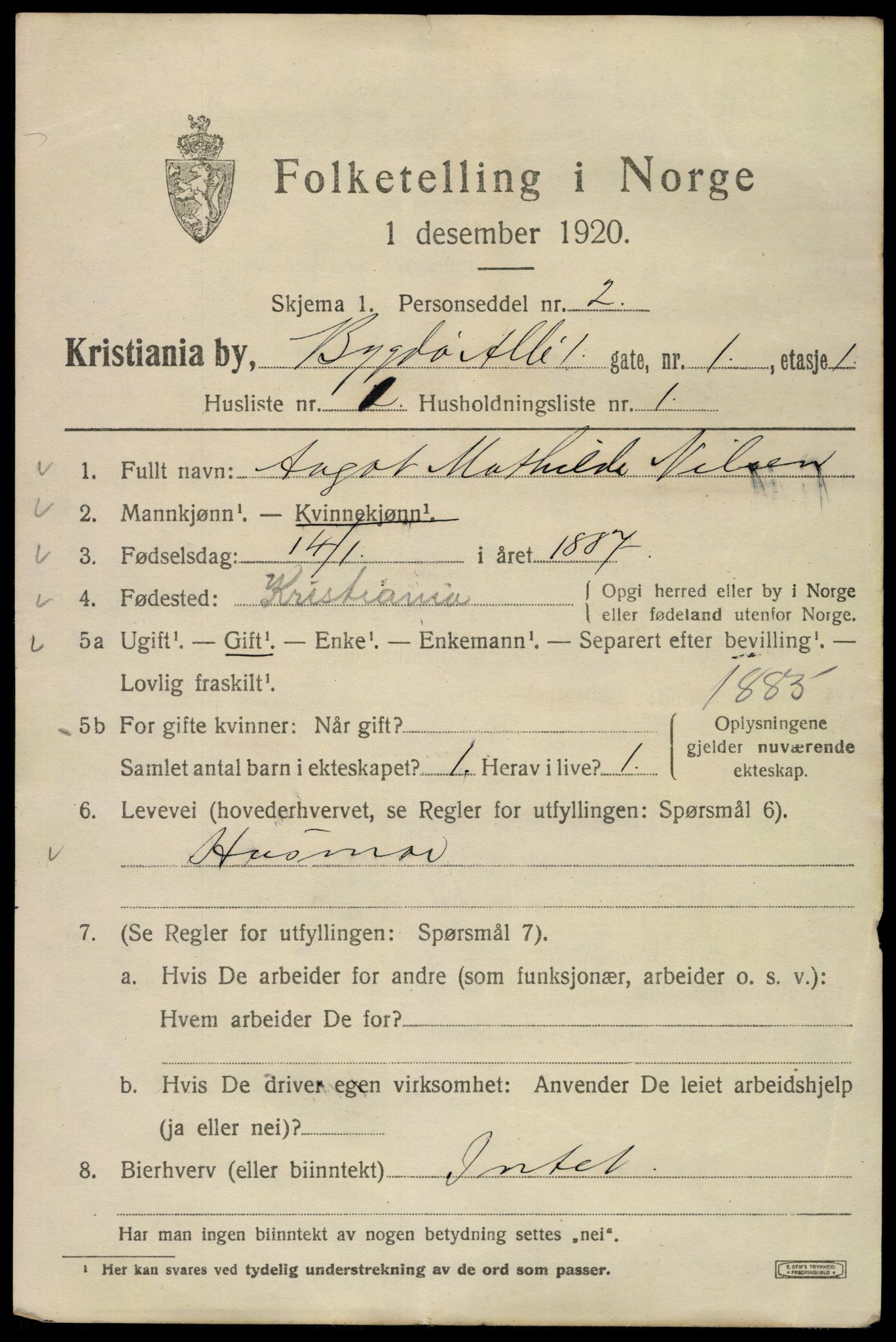 SAO, 1920 census for Kristiania, 1920, p. 176055