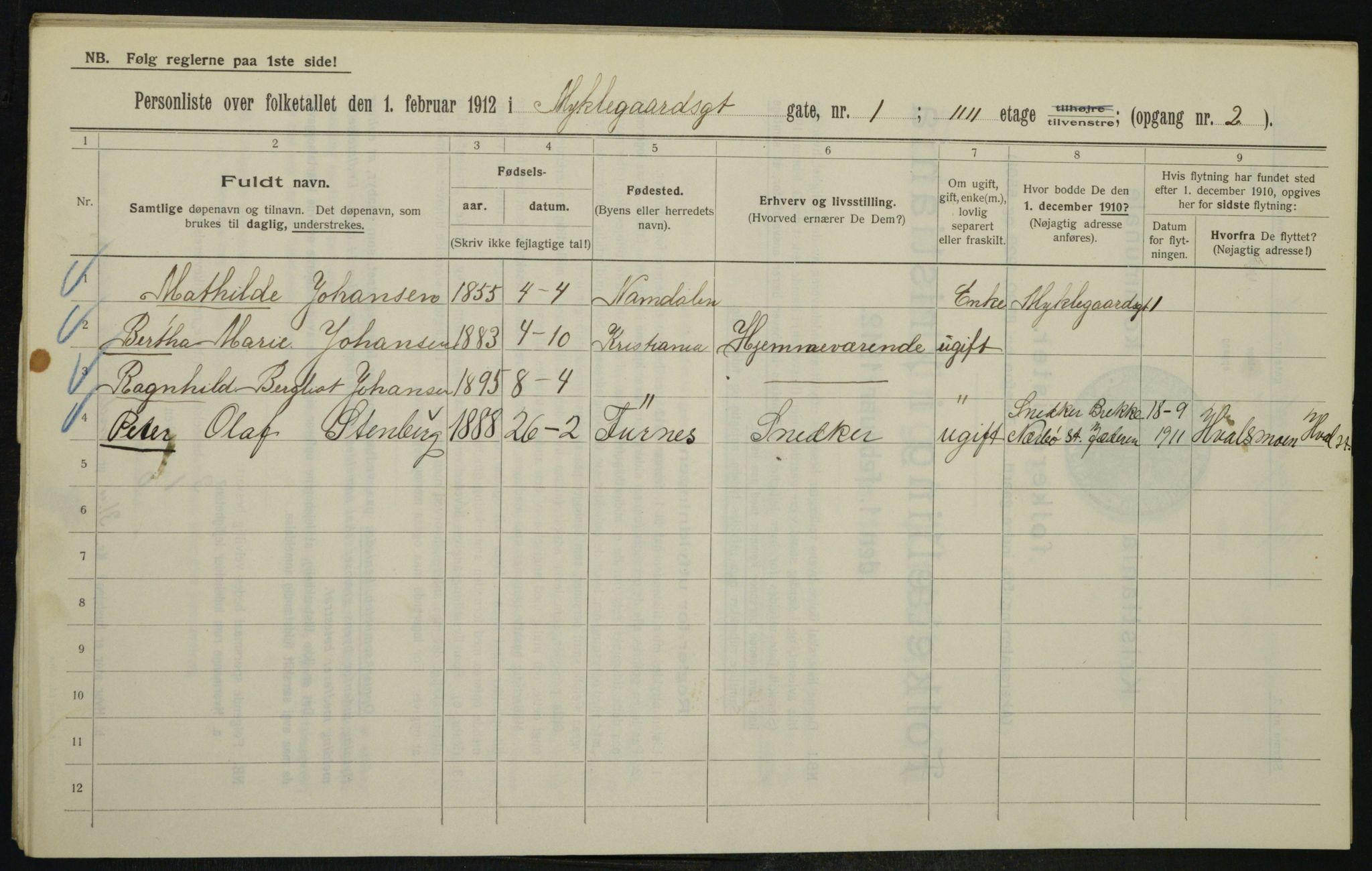 OBA, Municipal Census 1912 for Kristiania, 1912, p. 68711