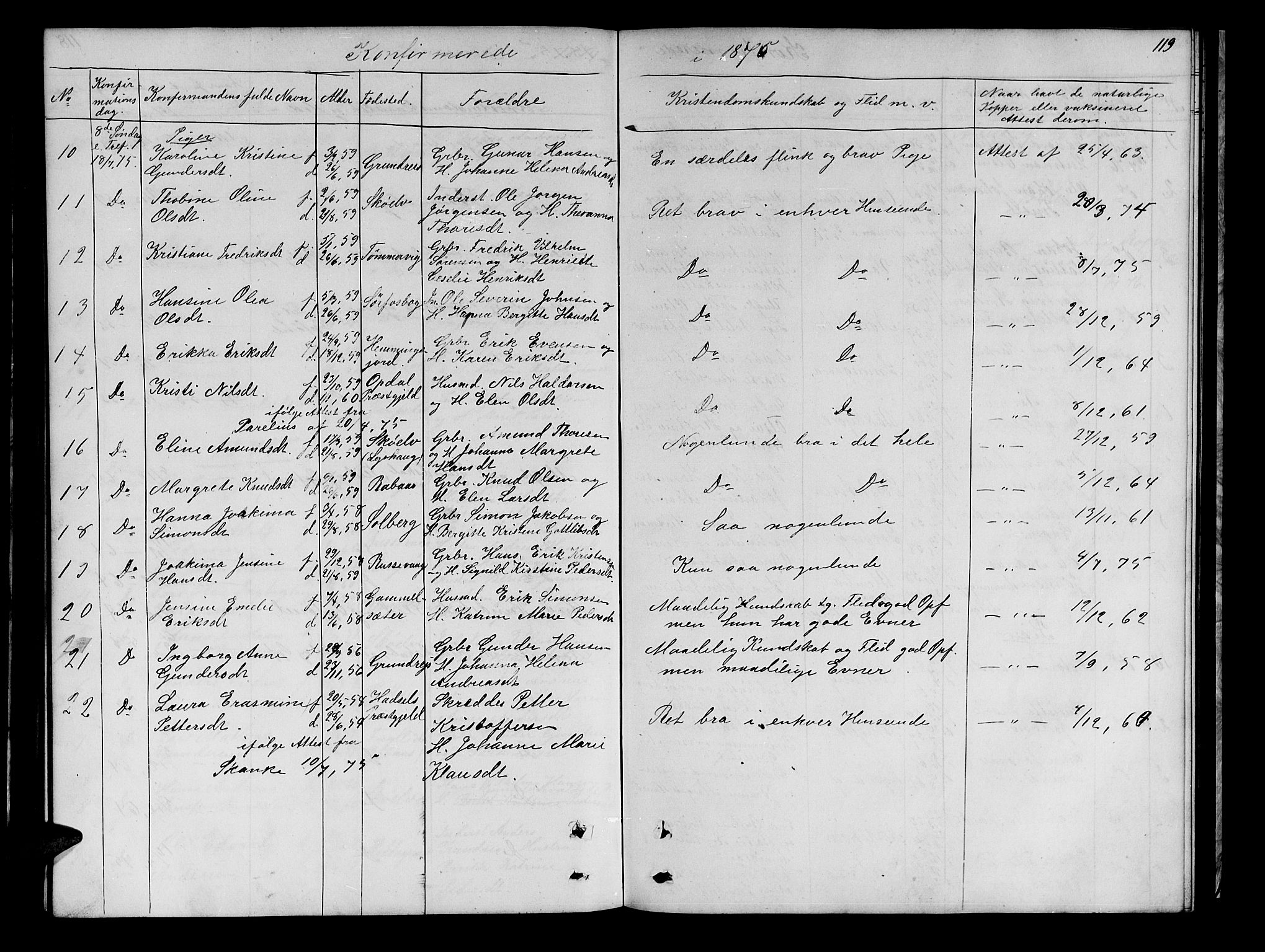 Tranøy sokneprestkontor, AV/SATØ-S-1313/I/Ia/Iab/L0021klokker: Parish register (copy) no. 21, 1861-1886, p. 119