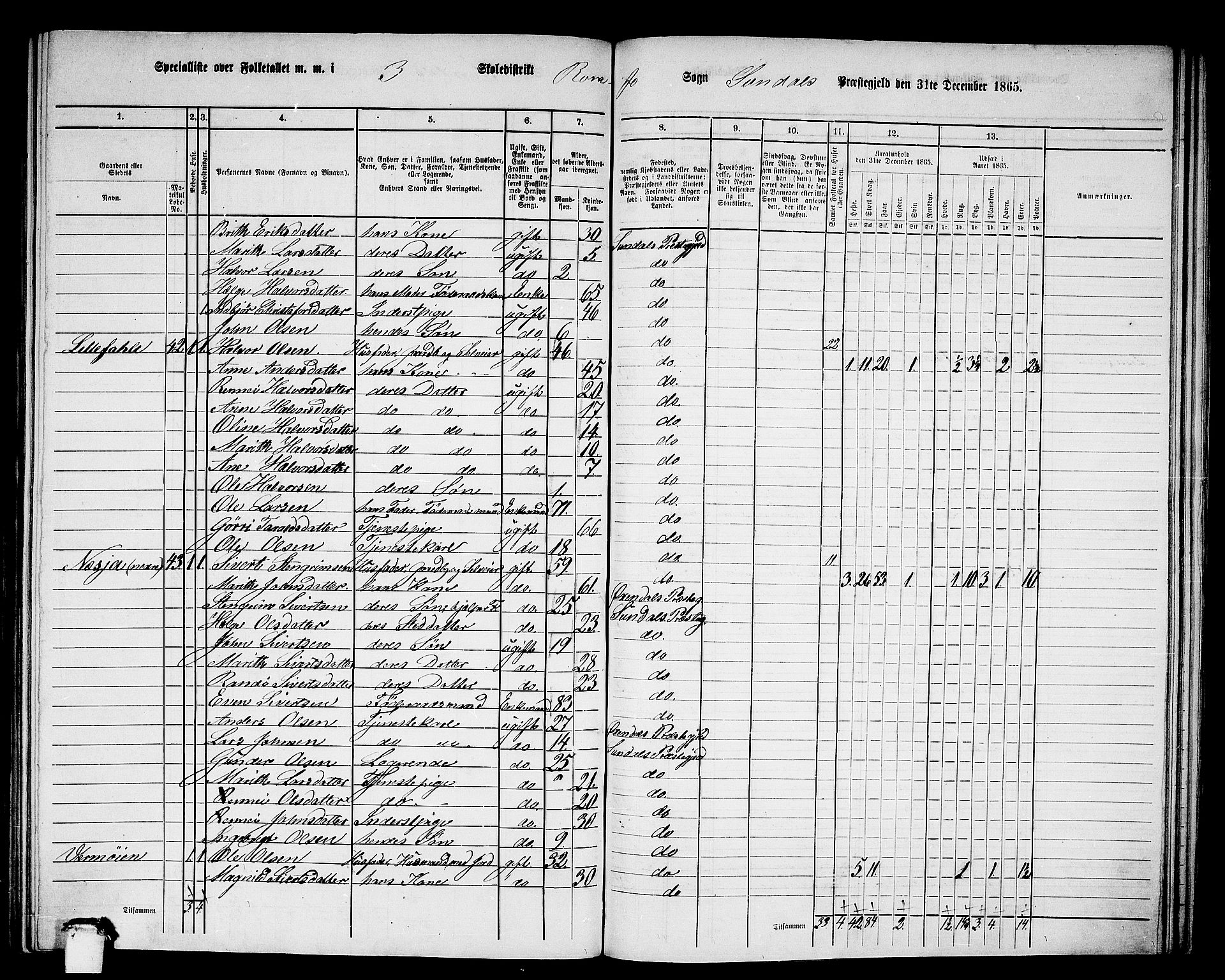 RA, 1865 census for Sunndal, 1865, p. 44