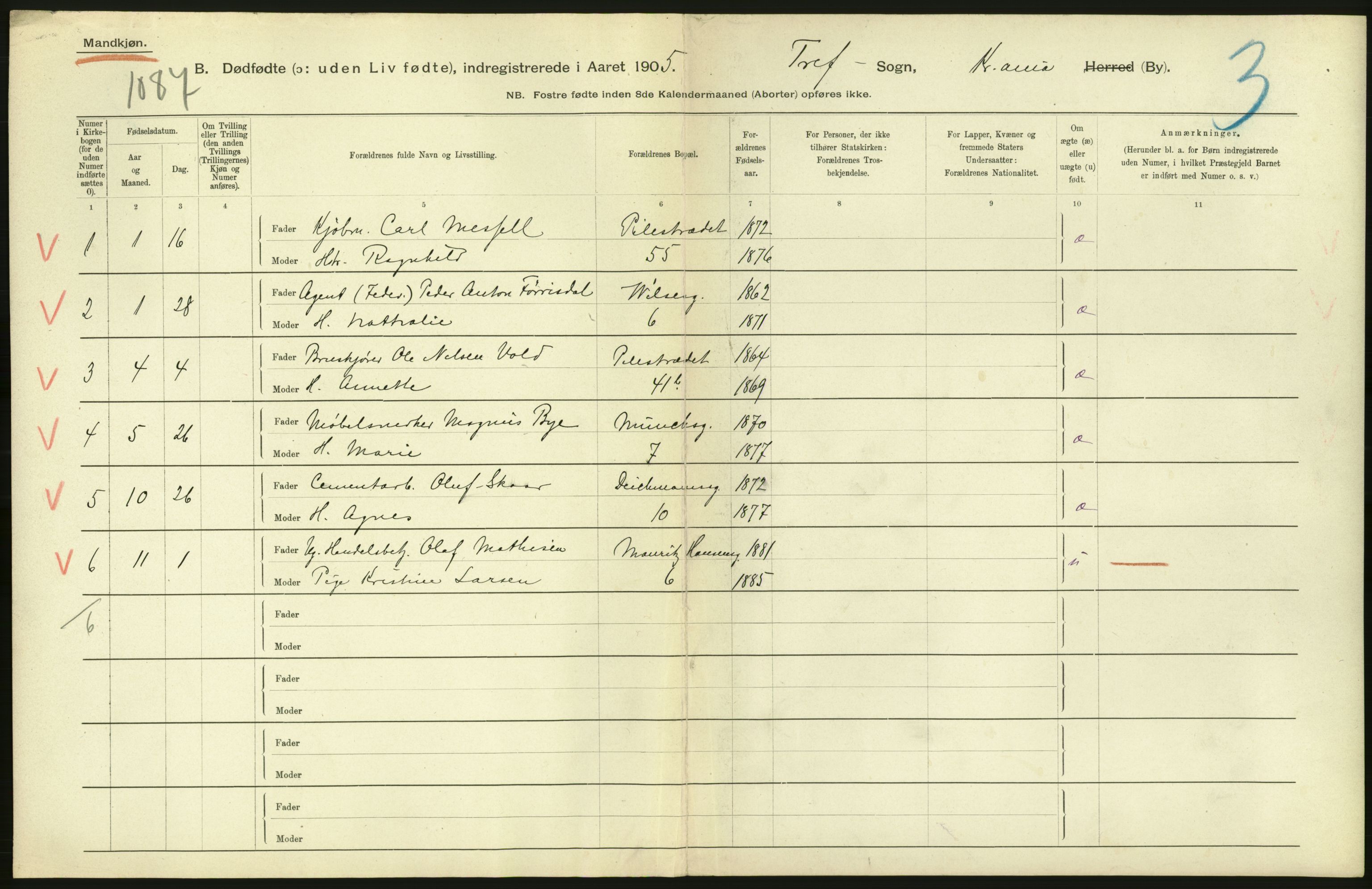 Statistisk sentralbyrå, Sosiodemografiske emner, Befolkning, RA/S-2228/D/Df/Dfa/Dfac/L0007a: Kristiania: Døde, dødfødte., 1905, p. 820