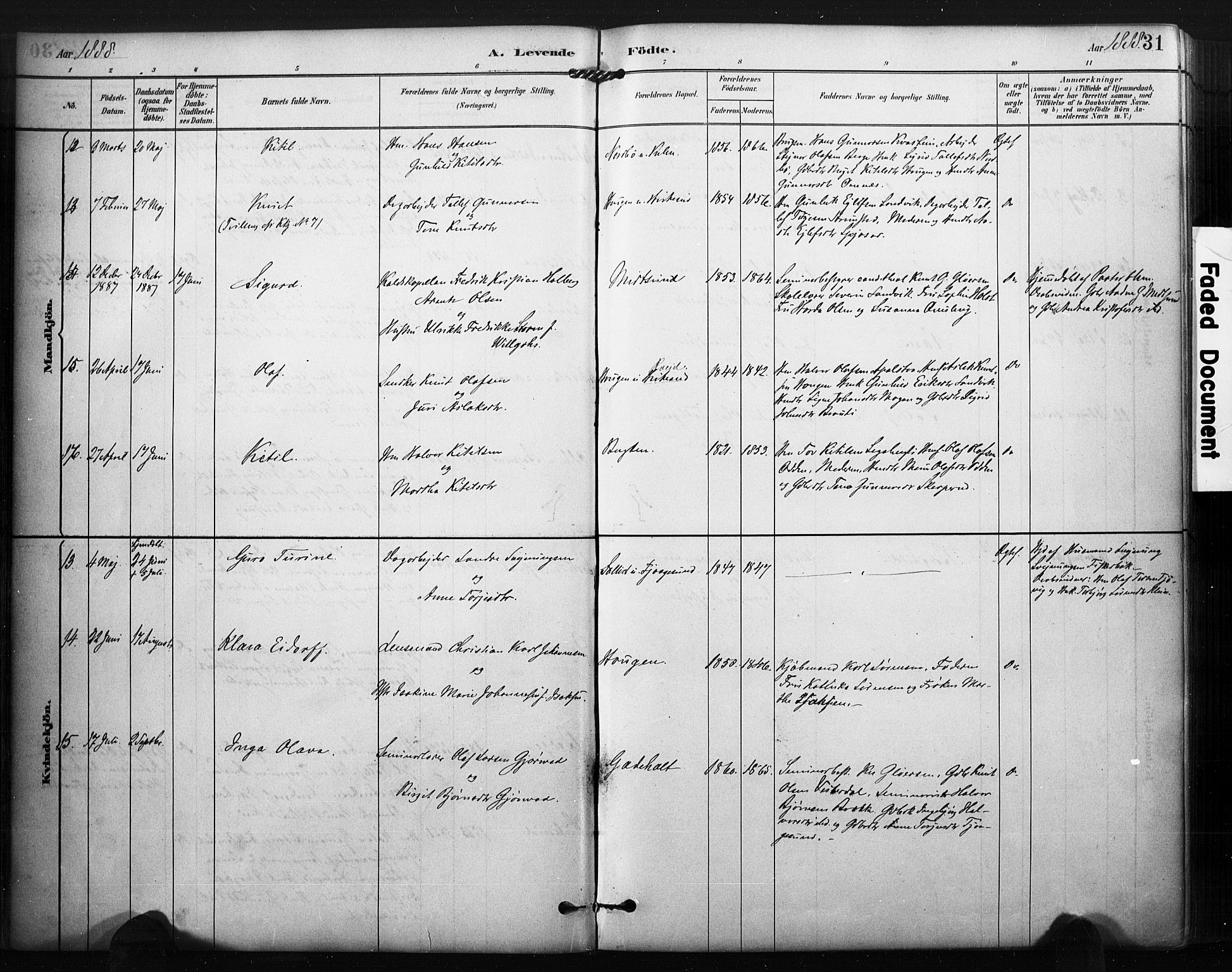 Kviteseid kirkebøker, AV/SAKO-A-276/F/Fa/L0008: Parish register (official) no. I 8, 1882-1903, p. 31