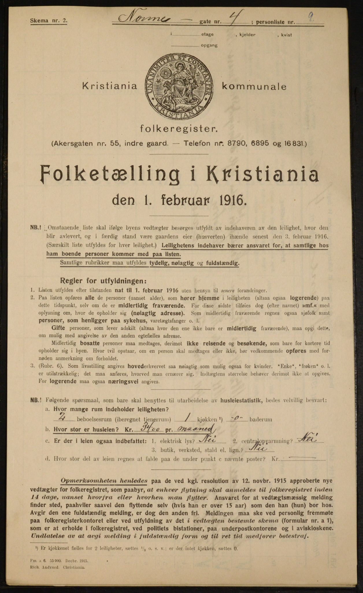 OBA, Municipal Census 1916 for Kristiania, 1916, p. 73165