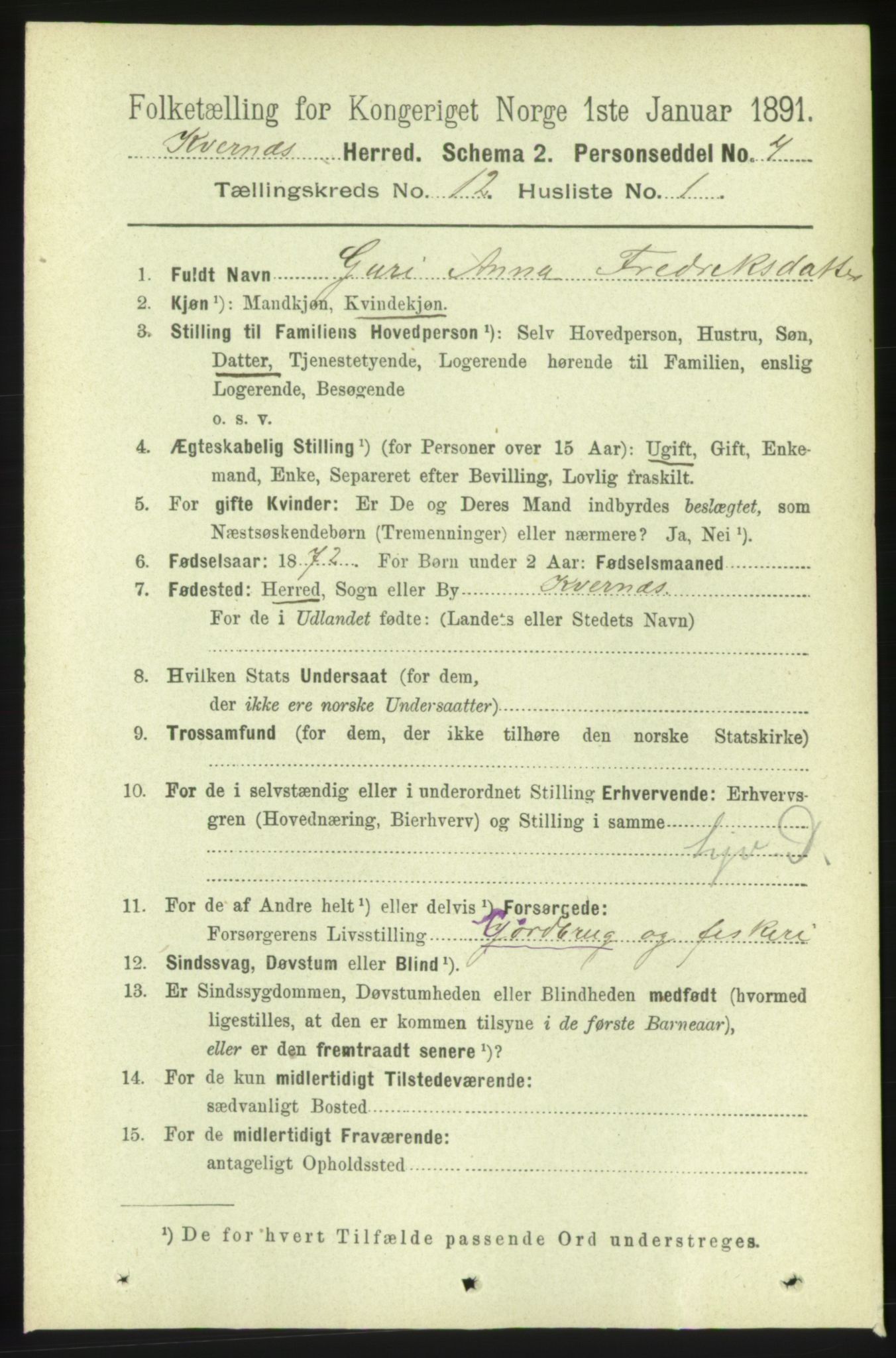 RA, 1891 census for 1553 Kvernes, 1891, p. 5204