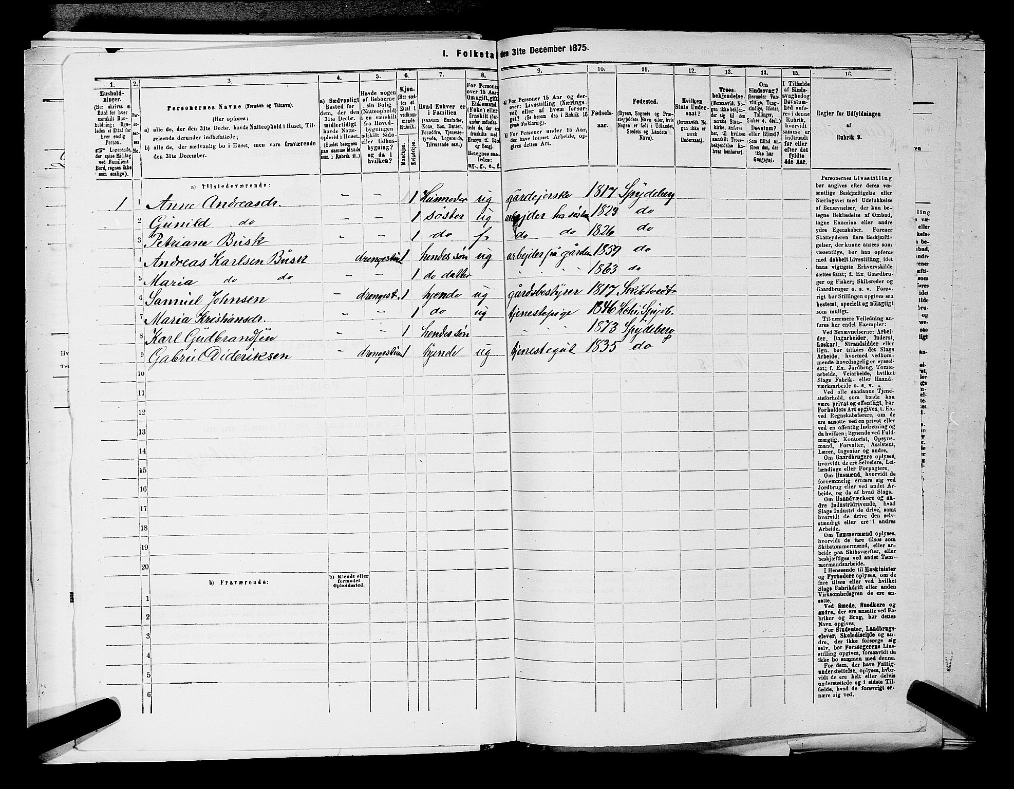 RA, 1875 census for 0123P Spydeberg, 1875, p. 252