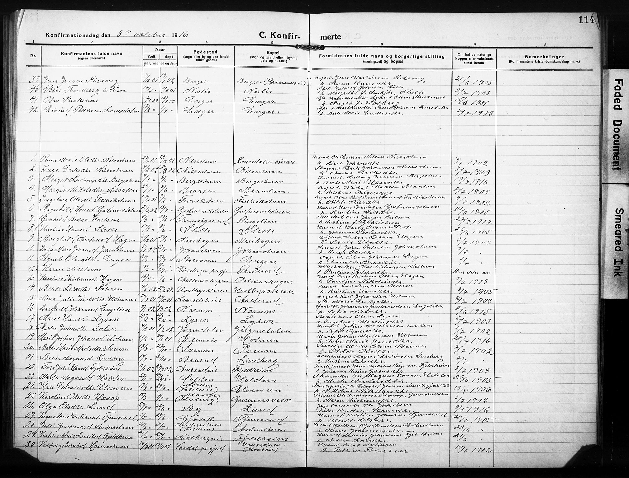 Søndre Land prestekontor, SAH/PREST-122/L/L0007: Parish register (copy) no. 7, 1915-1932, p. 114