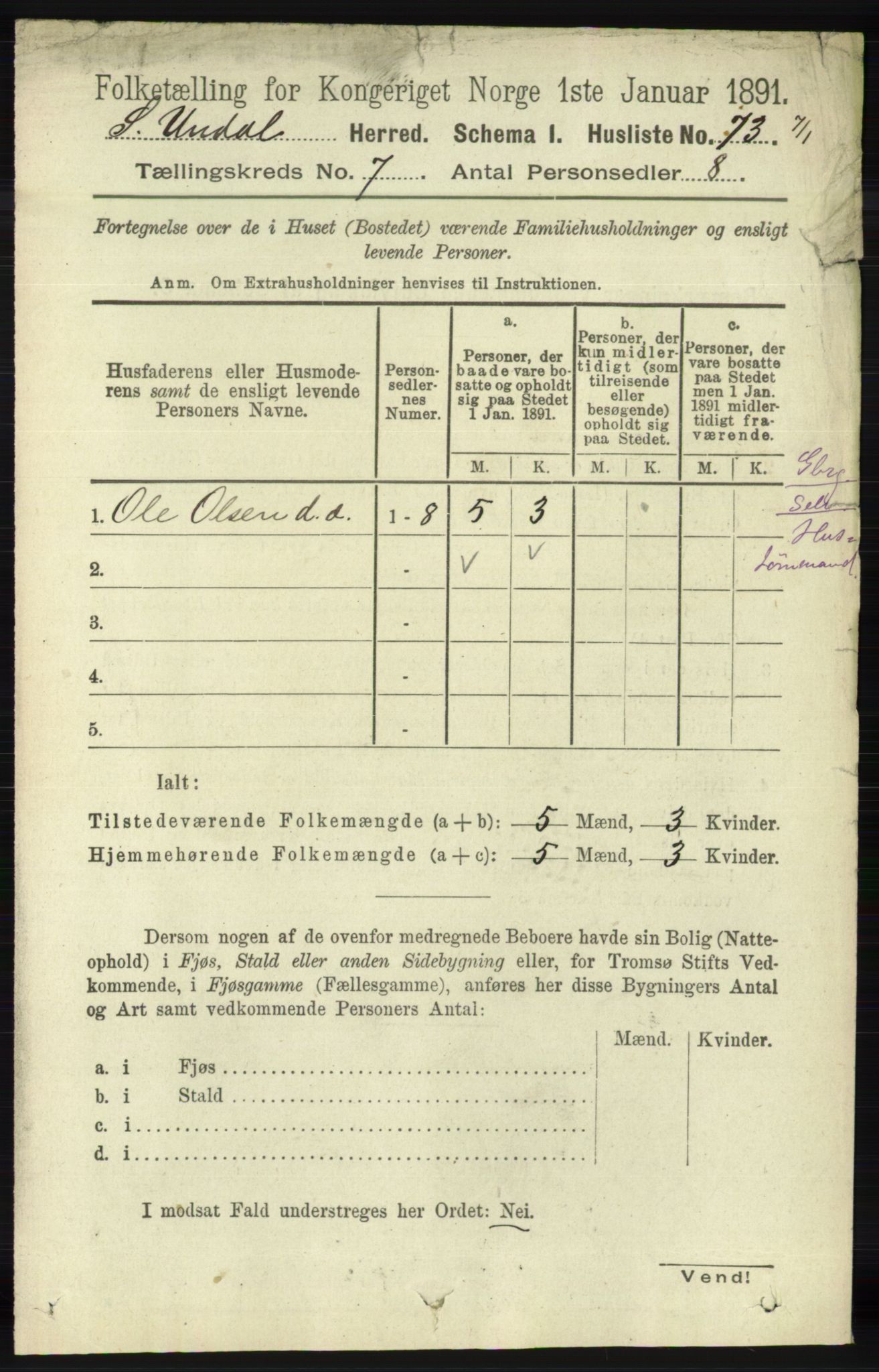 RA, 1891 census for 1029 Sør-Audnedal, 1891, p. 2619