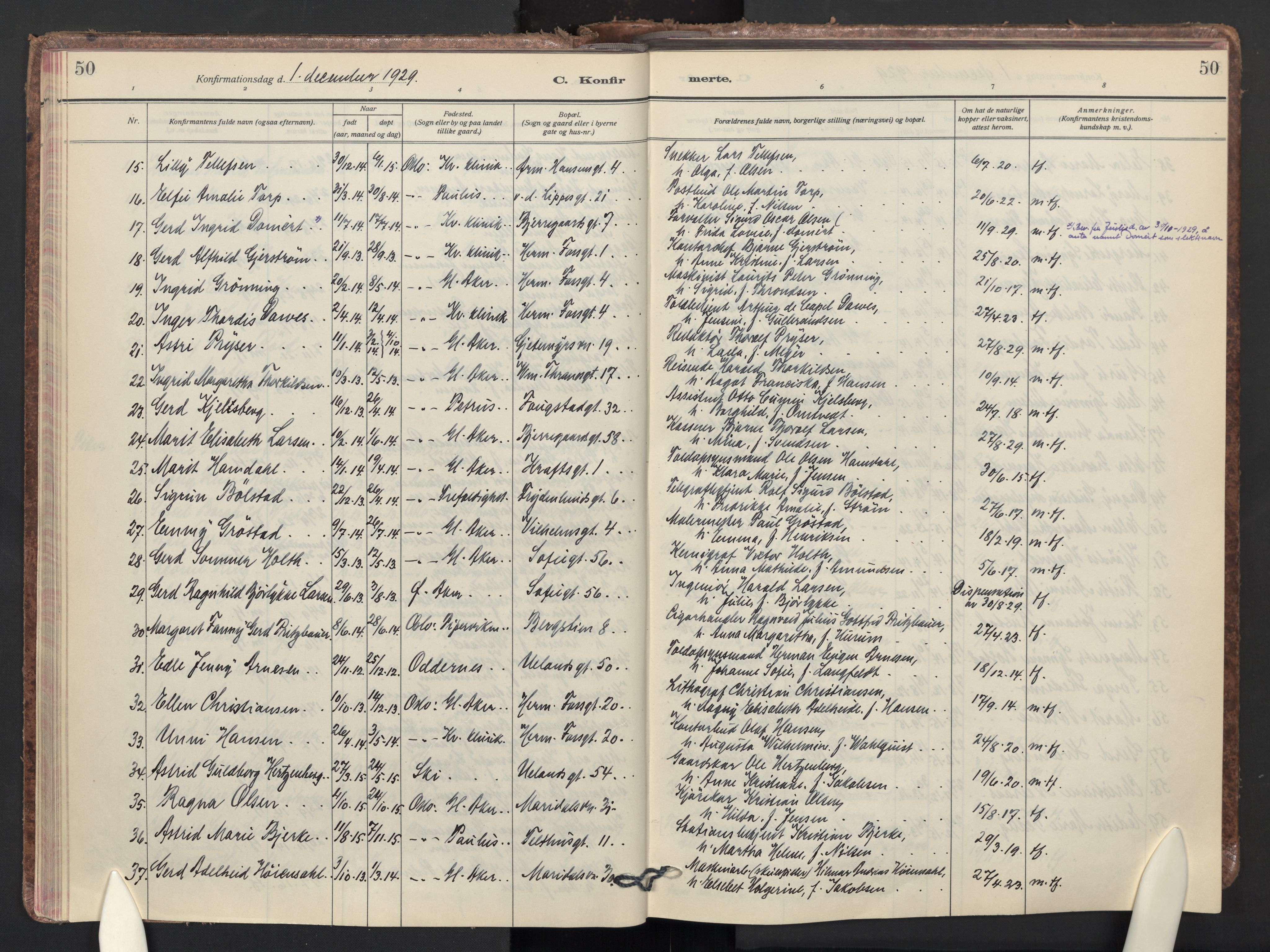 Gamle Aker prestekontor Kirkebøker, AV/SAO-A-10617a/F/L0019: Parish register (official) no. 19, 1925-1954, p. 50