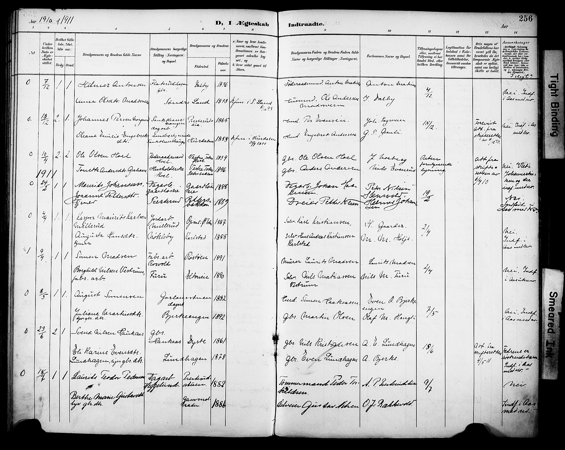 Vestre Toten prestekontor, AV/SAH-PREST-108/H/Ha/Haa/L0013: Parish register (official) no. 13, 1895-1911, p. 256