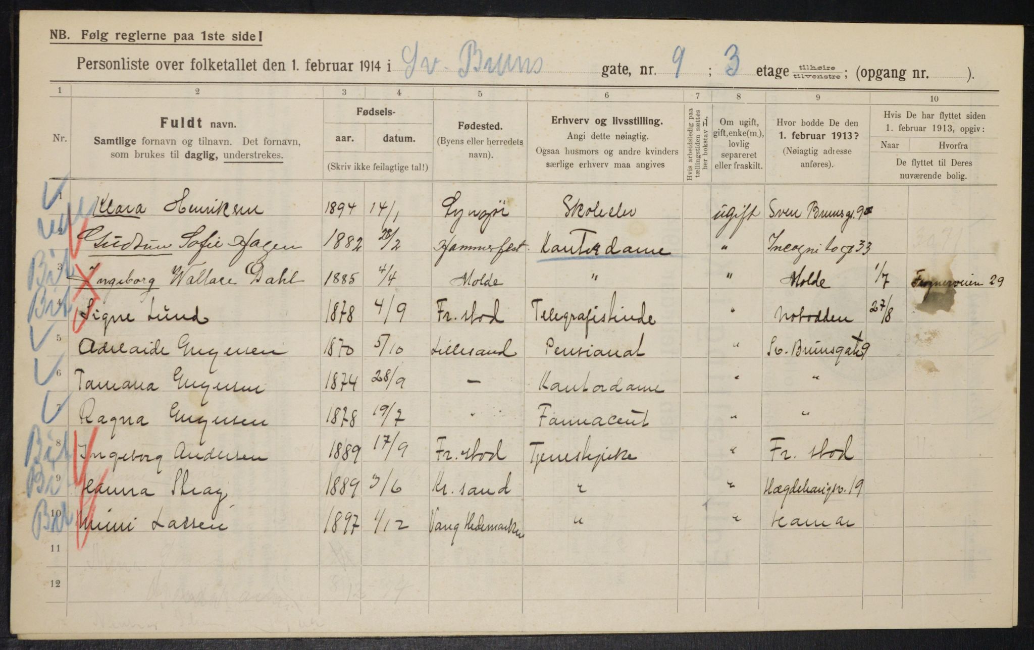 OBA, Municipal Census 1914 for Kristiania, 1914, p. 105528