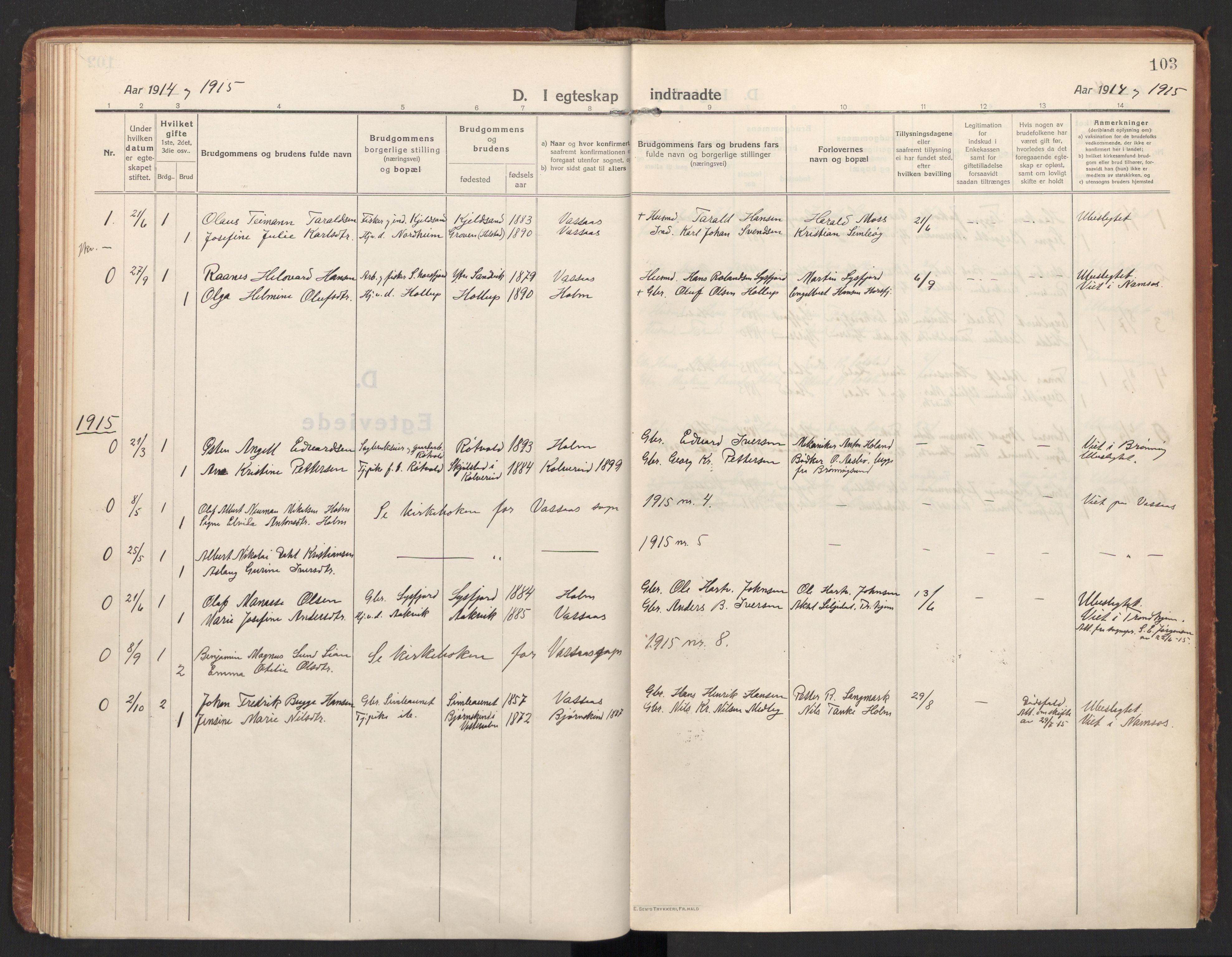 Ministerialprotokoller, klokkerbøker og fødselsregistre - Nordland, AV/SAT-A-1459/811/L0168: Parish register (official) no. 811A05, 1914-1932, p. 103