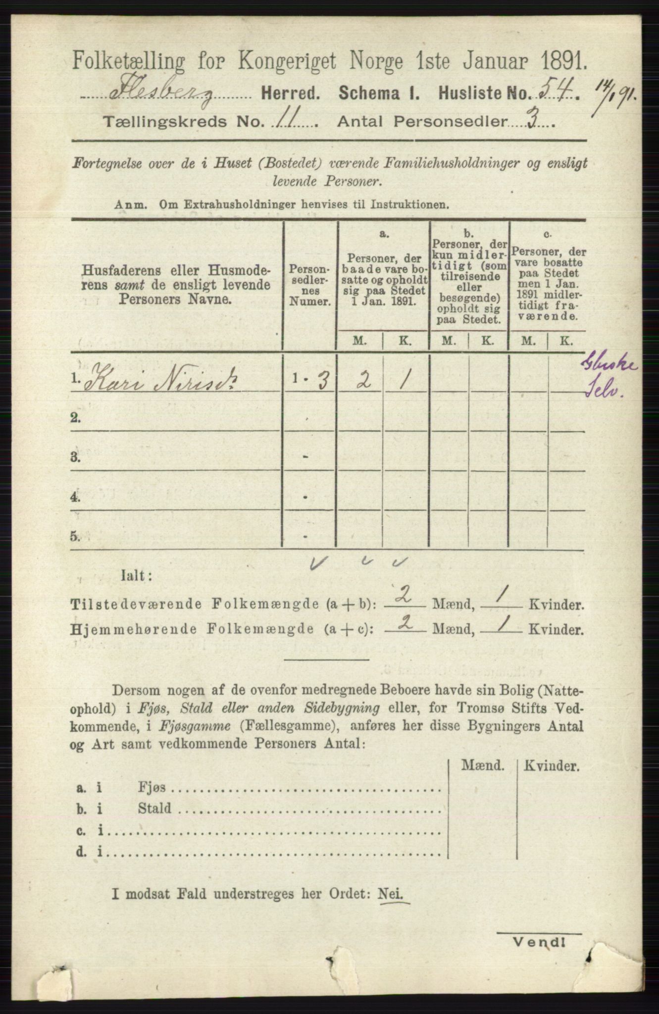 RA, 1891 census for 0631 Flesberg, 1891, p. 1772