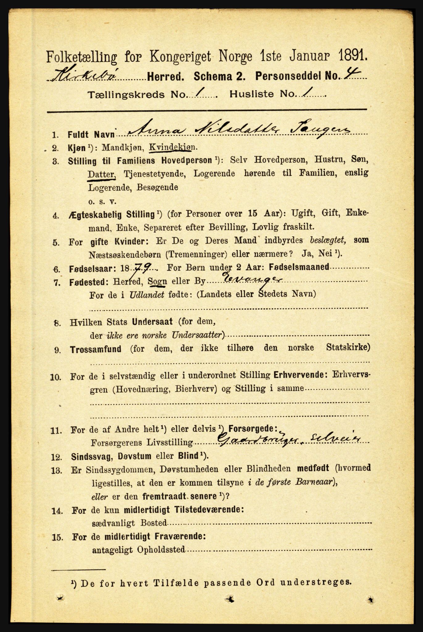 RA, 1891 census for 1416 Kyrkjebø, 1891, p. 58