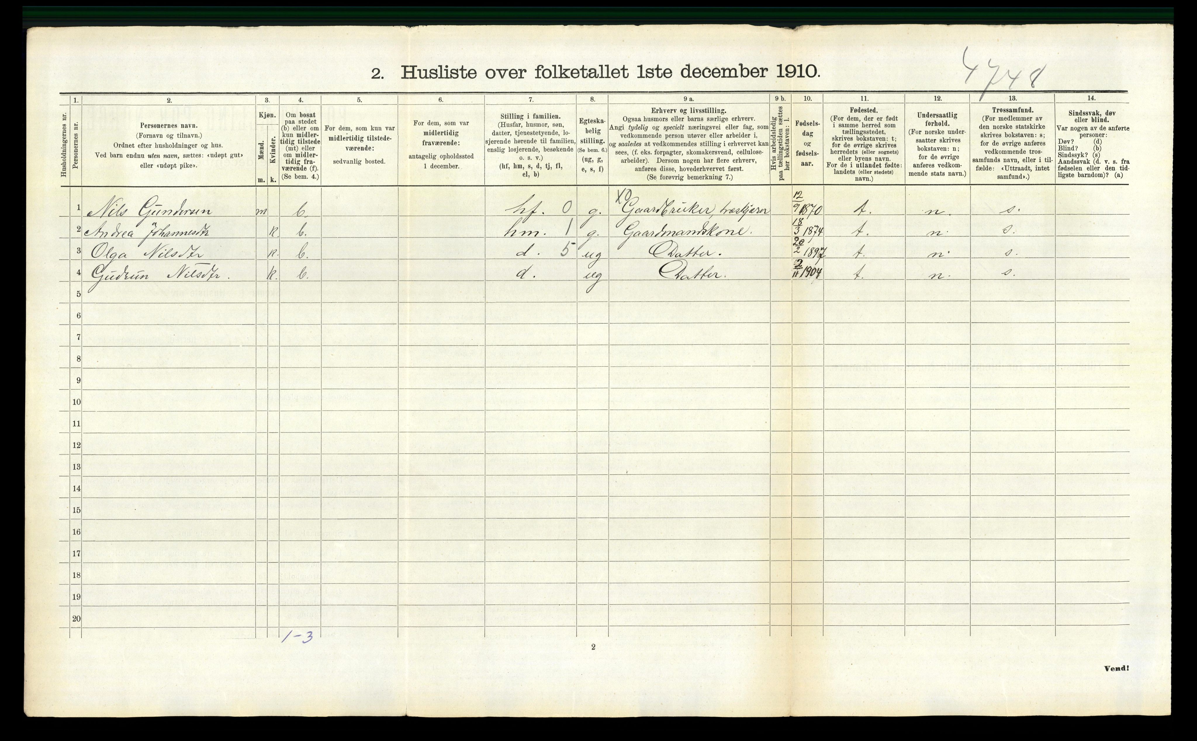 RA, 1910 census for Sør-Audnedal, 1910, p. 1240