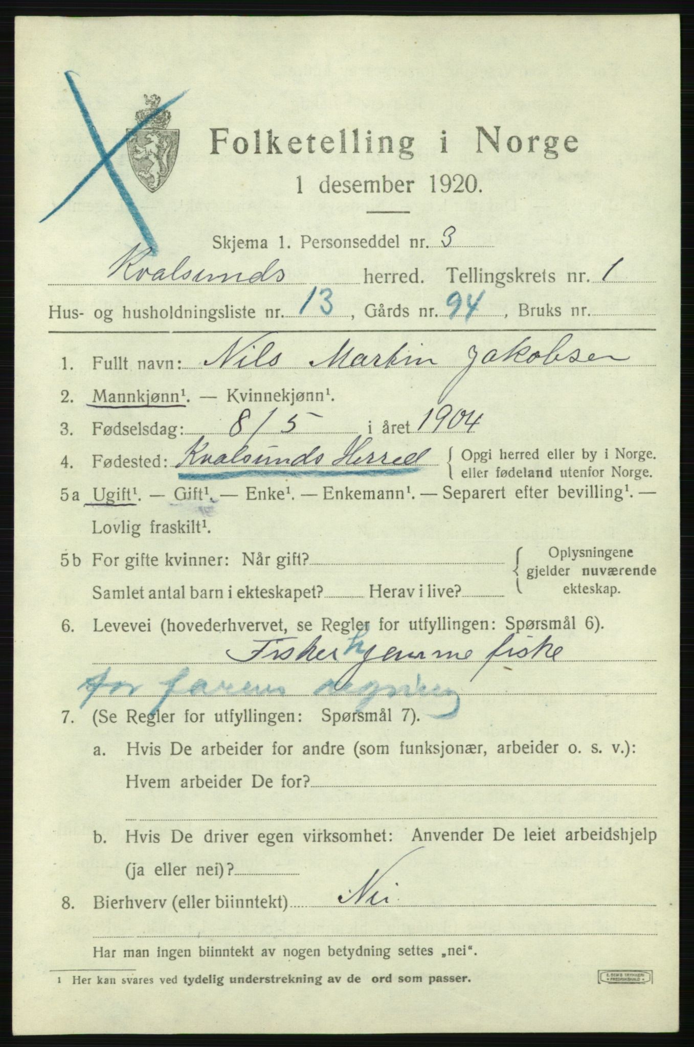 SATØ, 1920 census for , 1920, p. 652