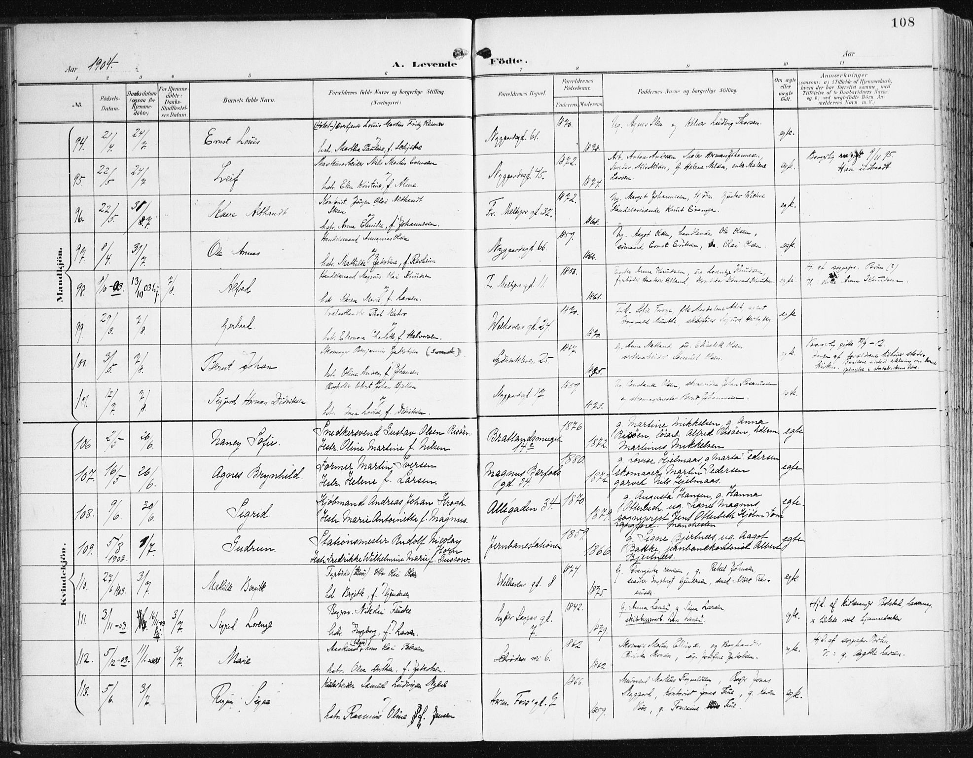 Johanneskirken sokneprestembete, AV/SAB-A-76001/H/Haa/L0002: Parish register (official) no. A 2, 1900-1912, p. 108