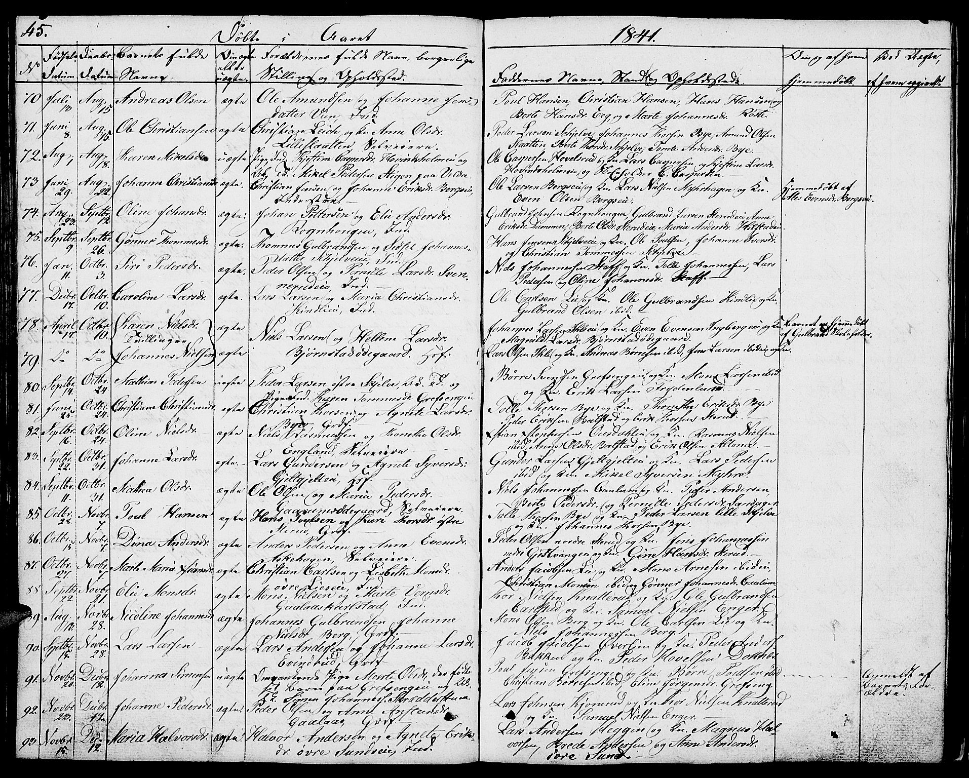 Nes prestekontor, Hedmark, AV/SAH-PREST-020/L/La/L0004: Parish register (copy) no. 4, 1832-1861, p. 45