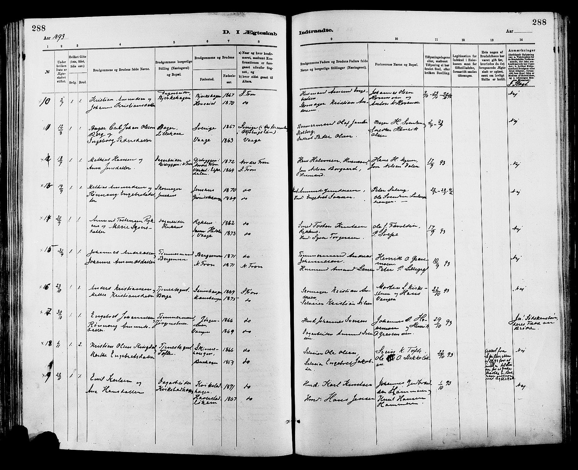 Sør-Fron prestekontor, SAH/PREST-010/H/Ha/Haa/L0003: Parish register (official) no. 3, 1881-1897, p. 288
