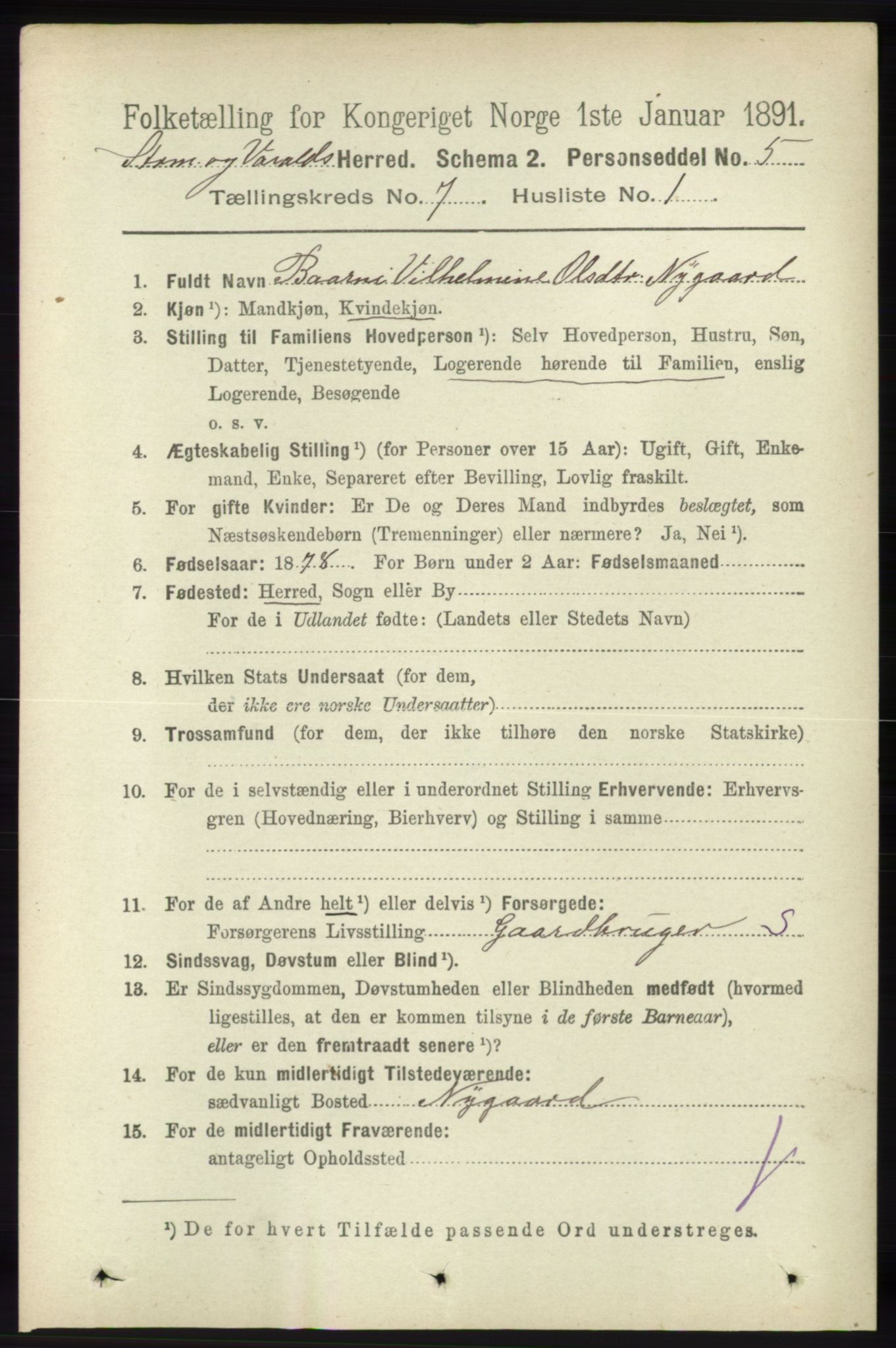 RA, 1891 census for 1226 Strandebarm og Varaldsøy, 1891, p. 2640