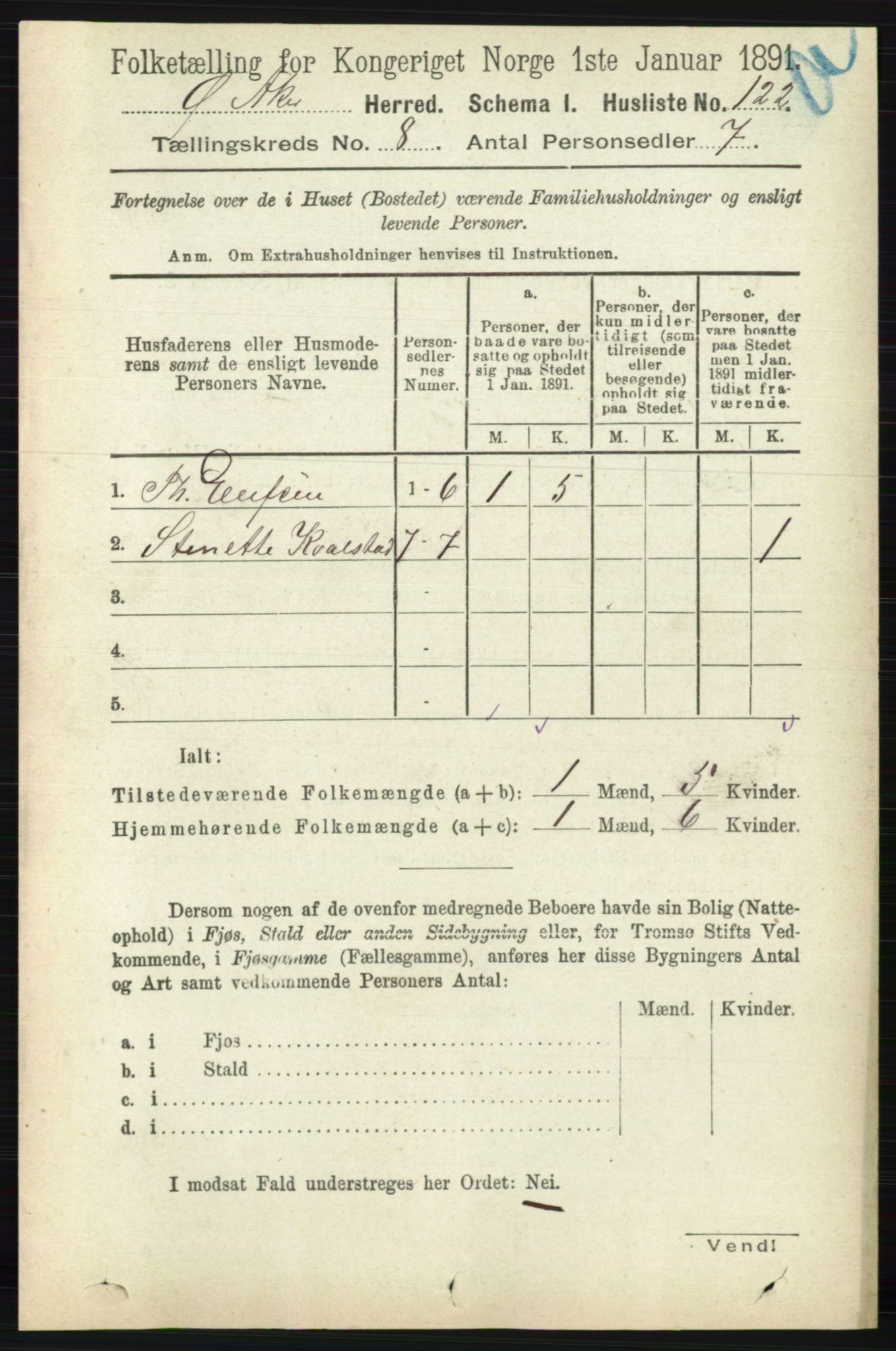 RA, 1891 census for 0218 Aker, 1891, p. 7226