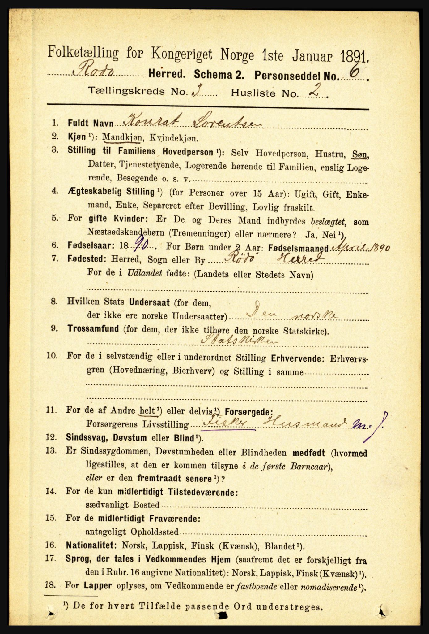 RA, 1891 census for 1836 Rødøy, 1891, p. 837