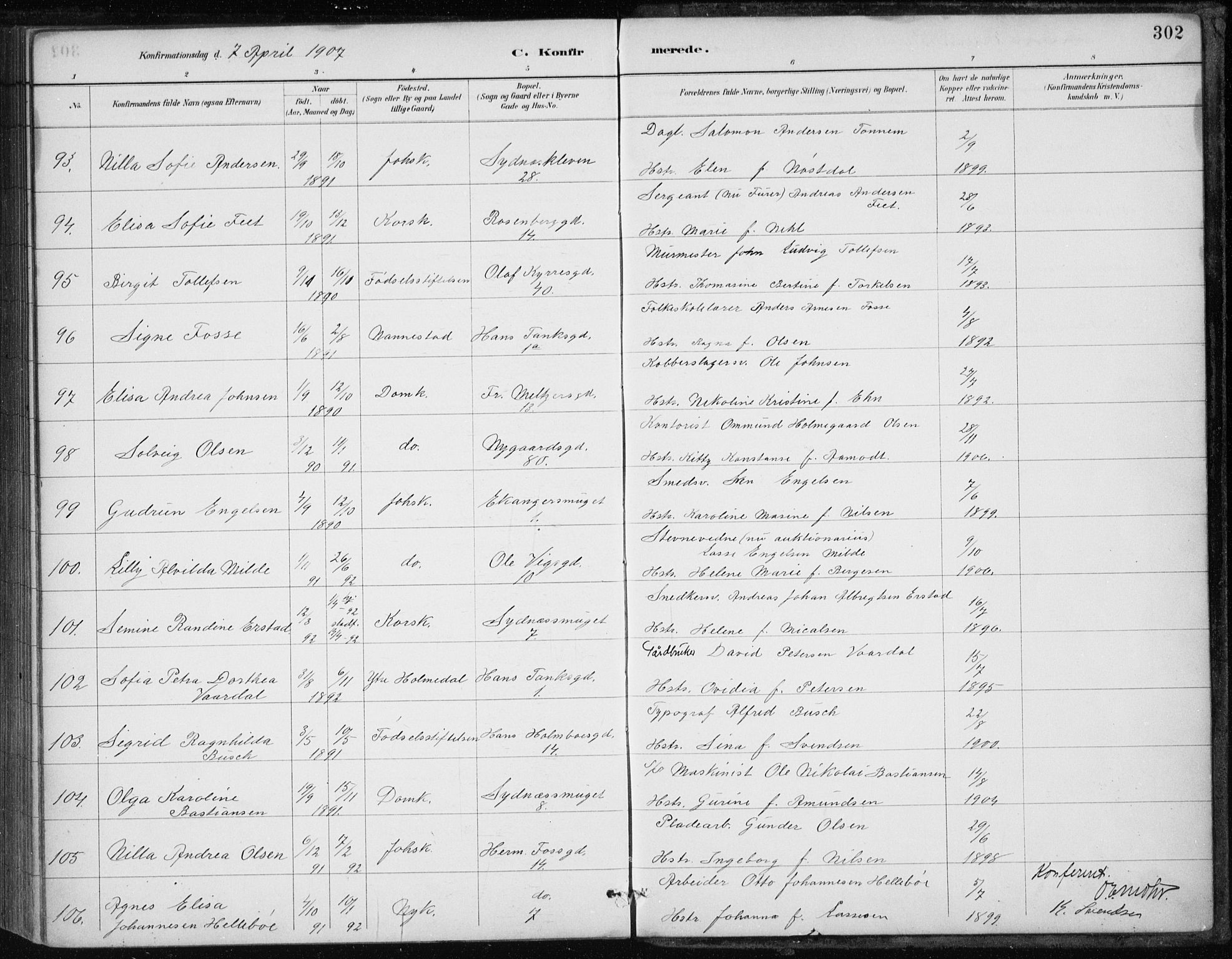 Johanneskirken sokneprestembete, AV/SAB-A-76001/H/Haa/L0008: Parish register (official) no. C 1, 1885-1907, p. 302