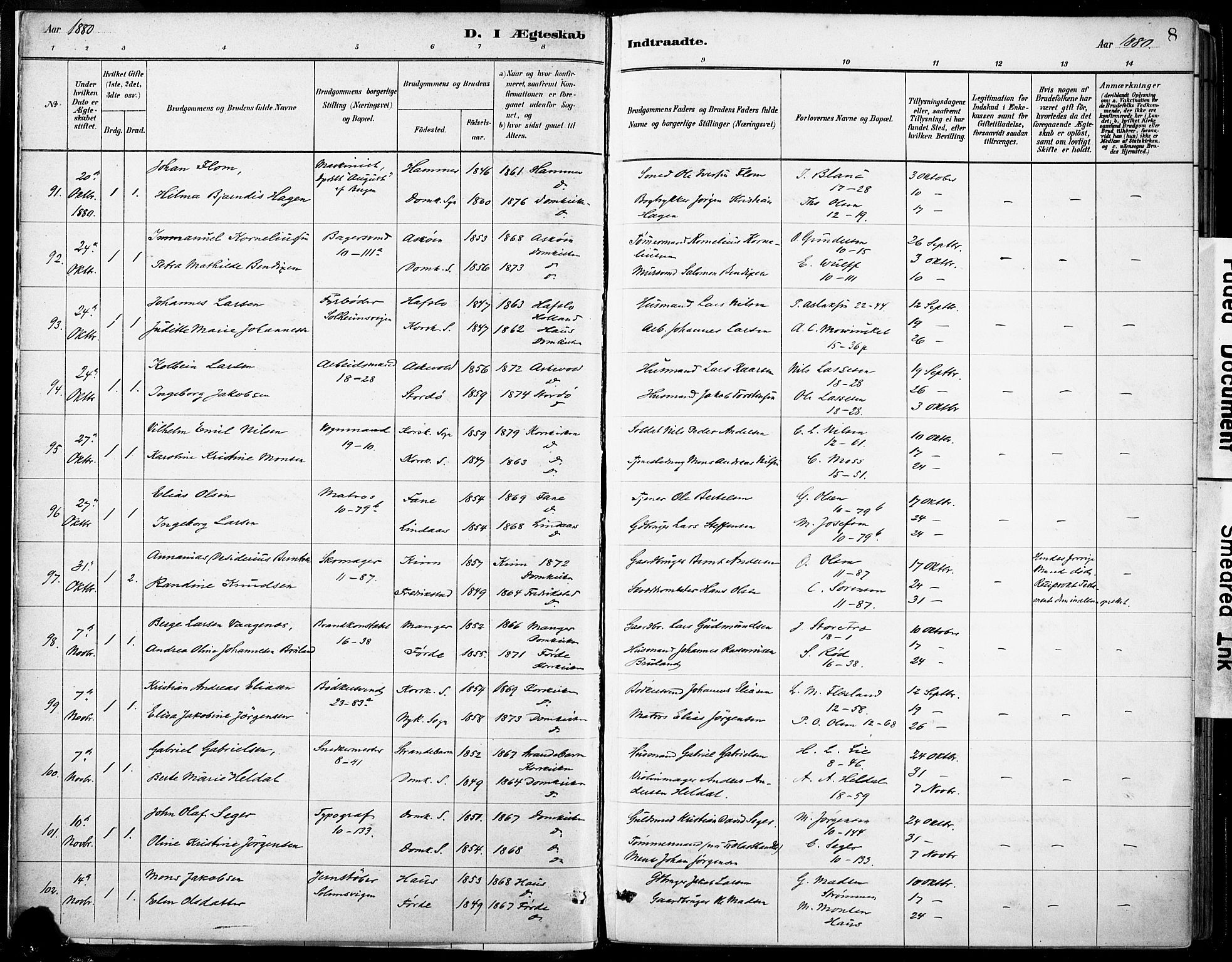 Domkirken sokneprestembete, SAB/A-74801/H/Haa/L0037: Parish register (official) no. D 4, 1880-1907, p. 8