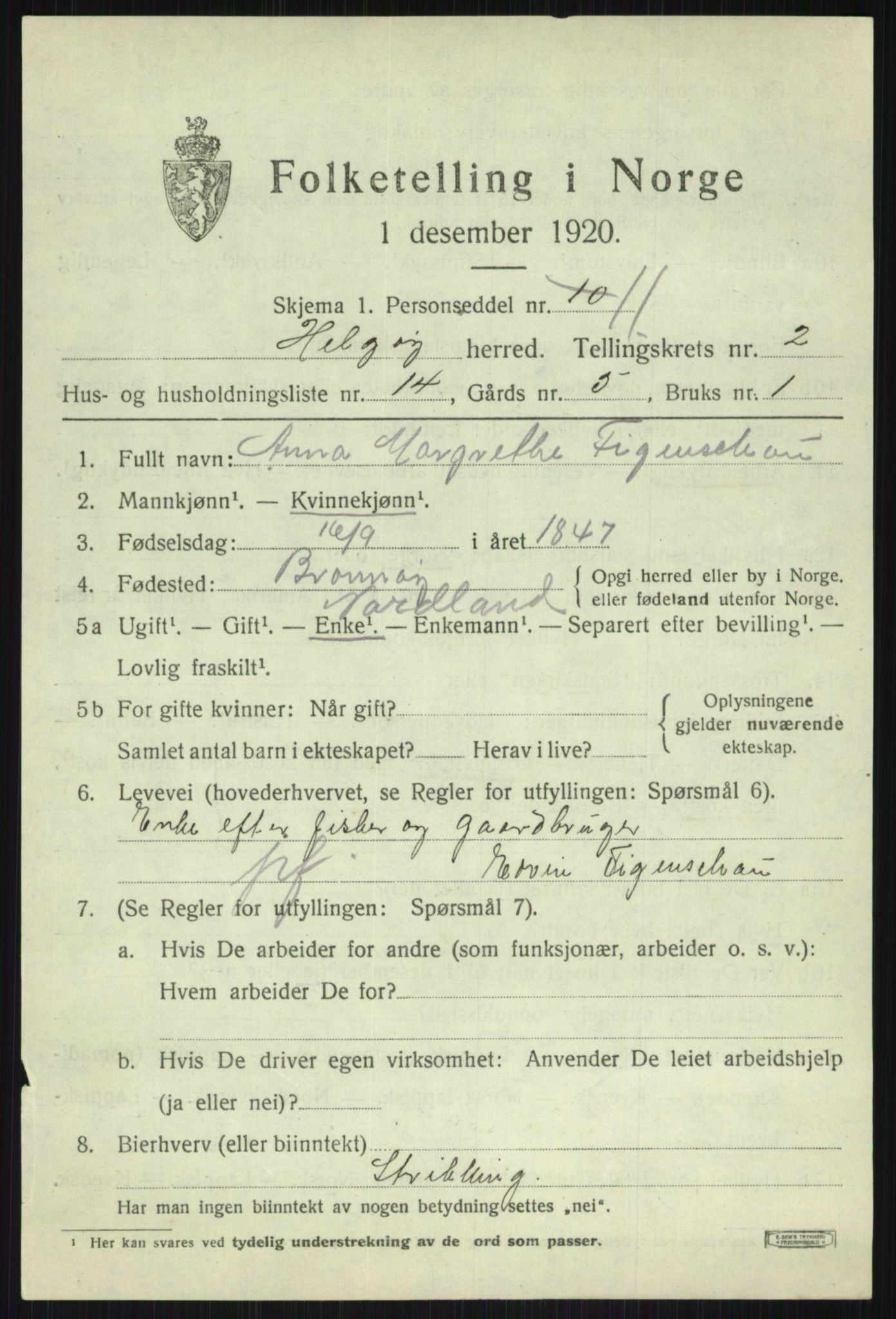 SATØ, 1920 census for Helgøy, 1920, p. 1375