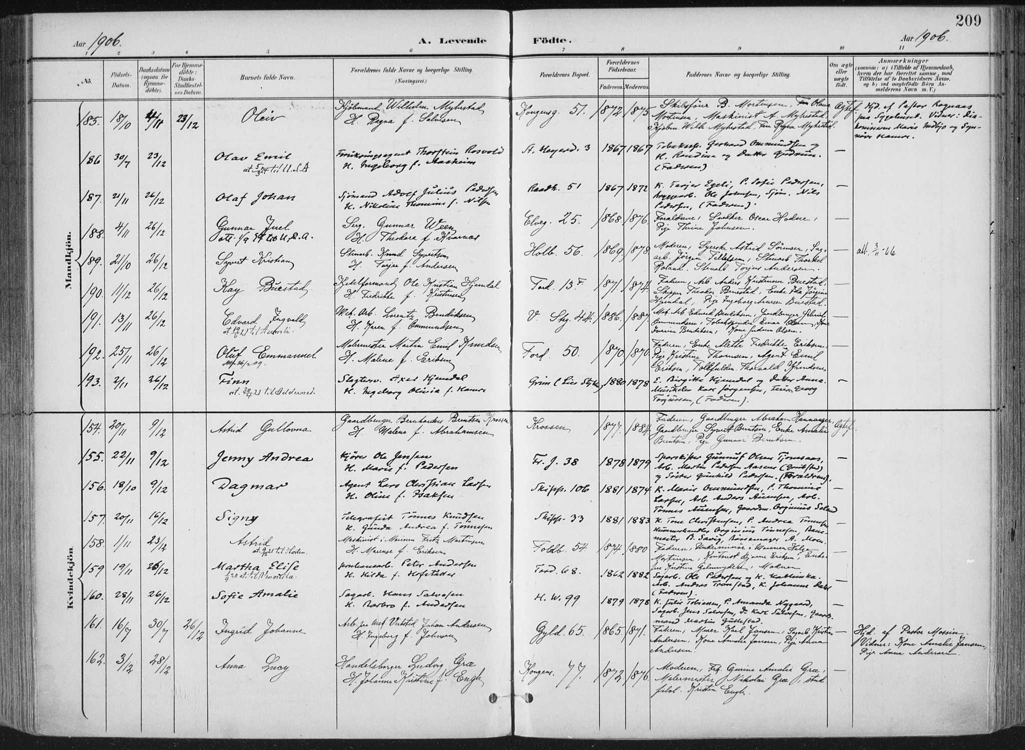Kristiansand domprosti, SAK/1112-0006/F/Fa/L0021: Parish register (official) no. A 20, 1898-1908, p. 209