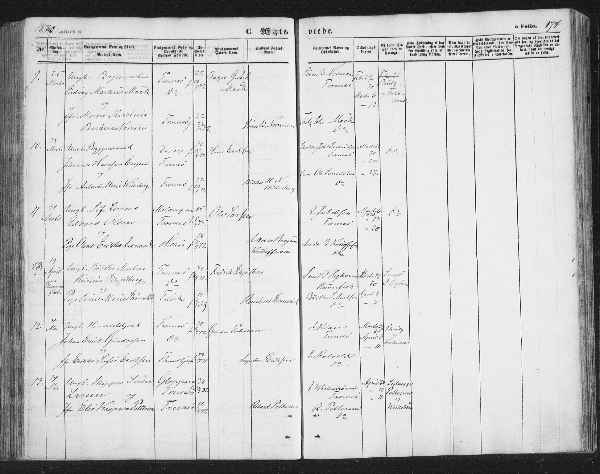 Tromsø sokneprestkontor/stiftsprosti/domprosti, SATØ/S-1343/G/Ga/L0012kirke: Parish register (official) no. 12, 1865-1871, p. 174