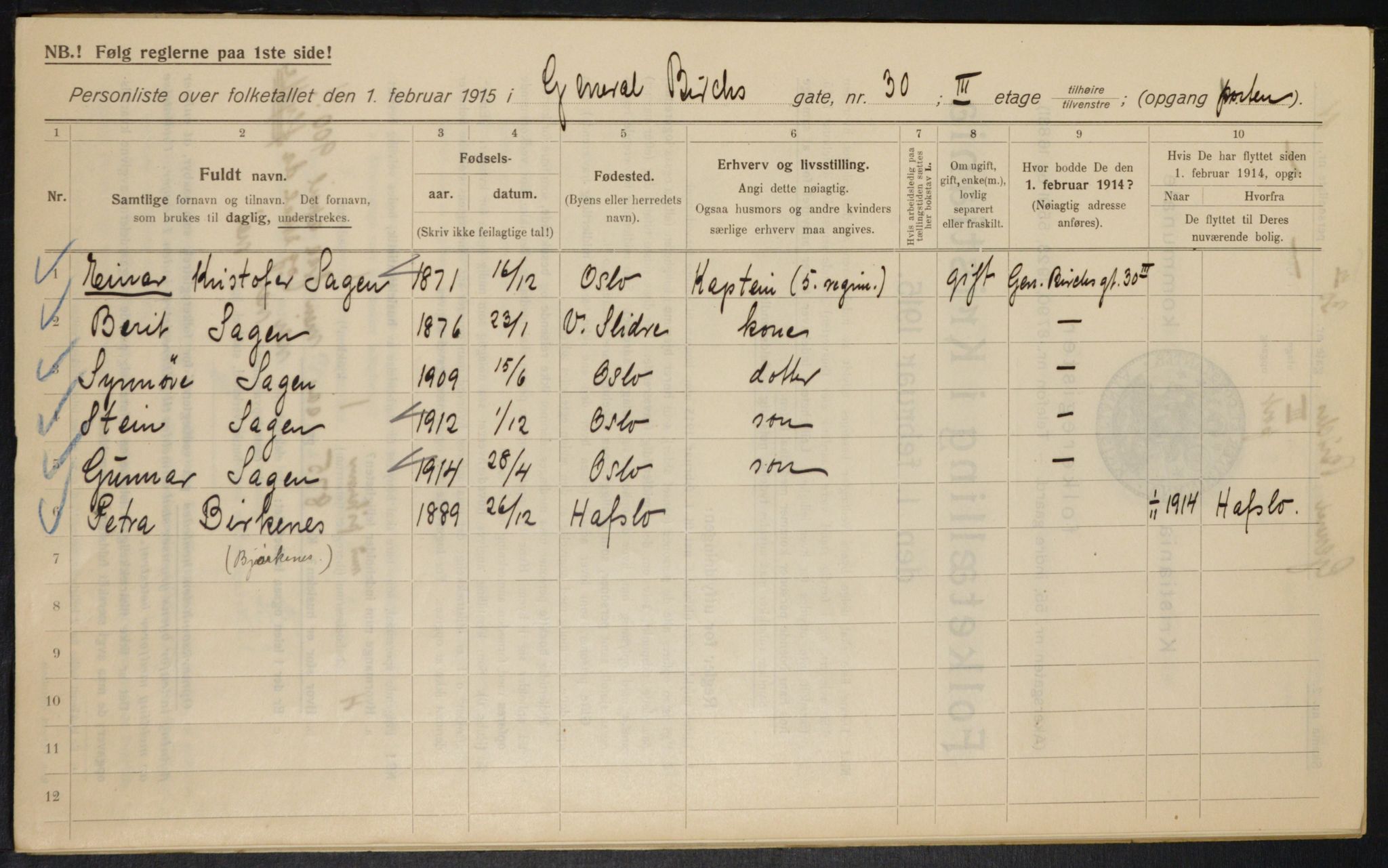 OBA, Municipal Census 1915 for Kristiania, 1915, p. 28727