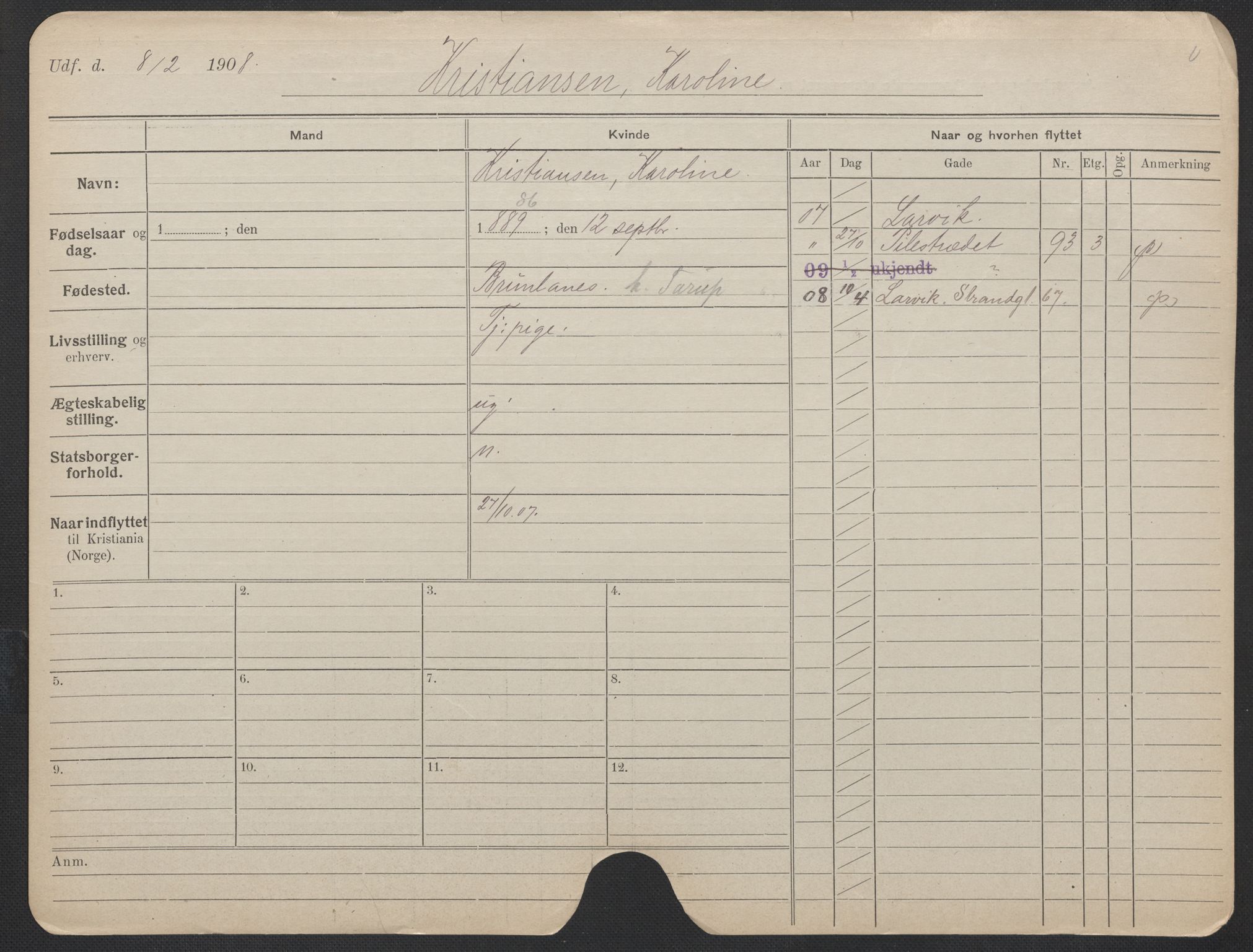 Oslo folkeregister, Registerkort, SAO/A-11715/F/Fa/Fac/L0019: Kvinner, 1906-1914, p. 350a