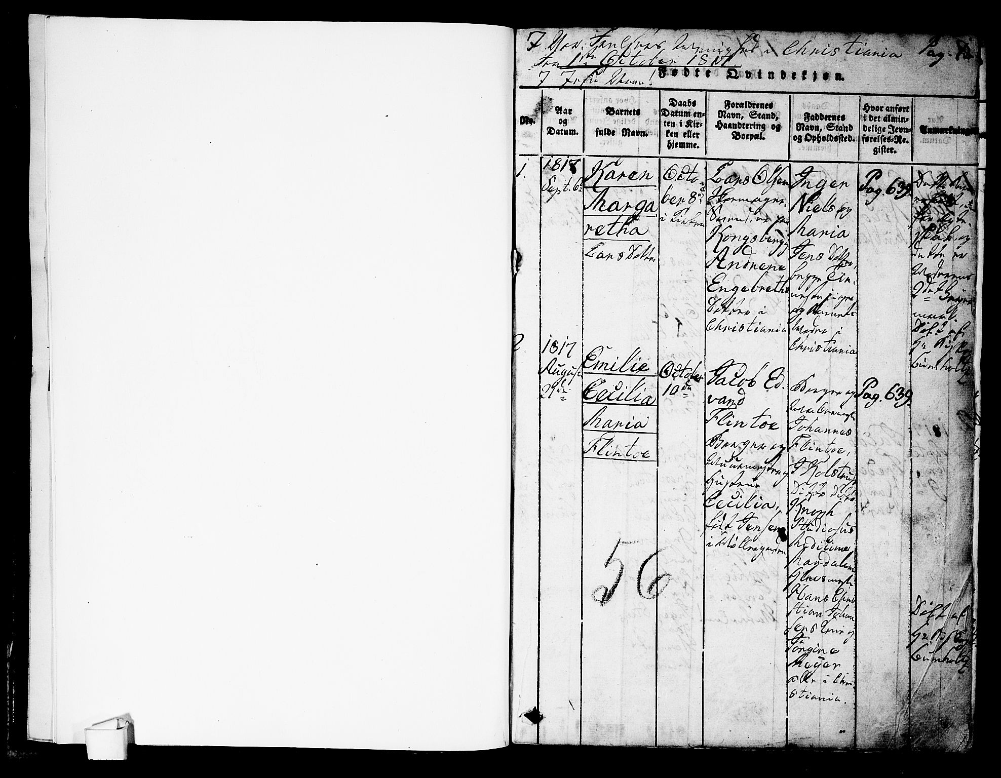 Oslo domkirke Kirkebøker, AV/SAO-A-10752/G/Ga/L0001: Parish register (copy) no. 1, 1817-1825, p. 0-1