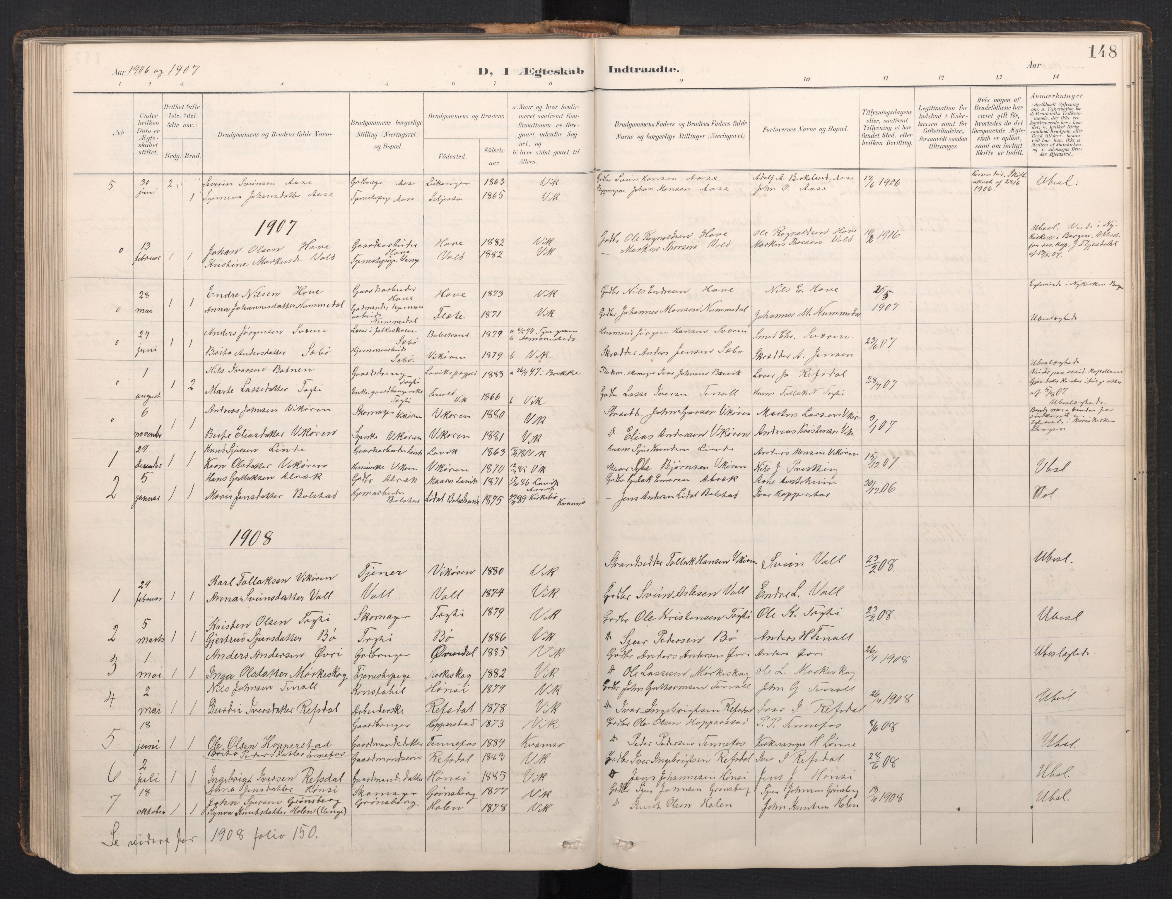 Vik sokneprestembete, SAB/A-81501: Parish register (copy) no. A 4, 1895-1914, p. 147b-148a