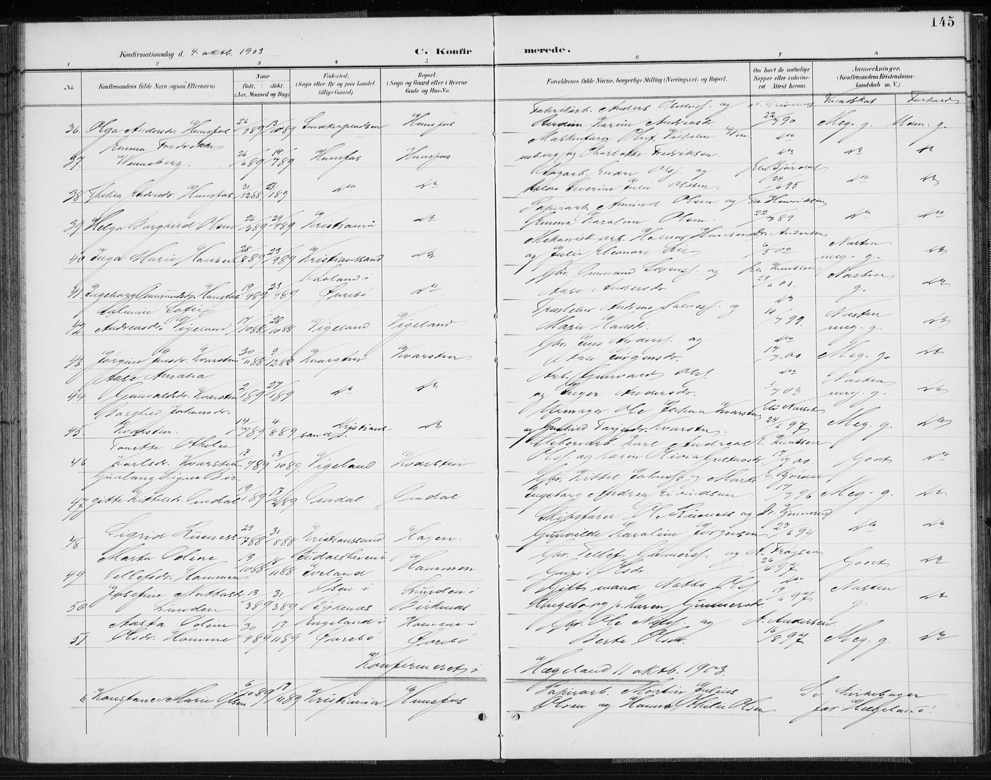 Vennesla sokneprestkontor, AV/SAK-1111-0045/Fa/Fab/L0005: Parish register (official) no. A 5, 1897-1909, p. 145