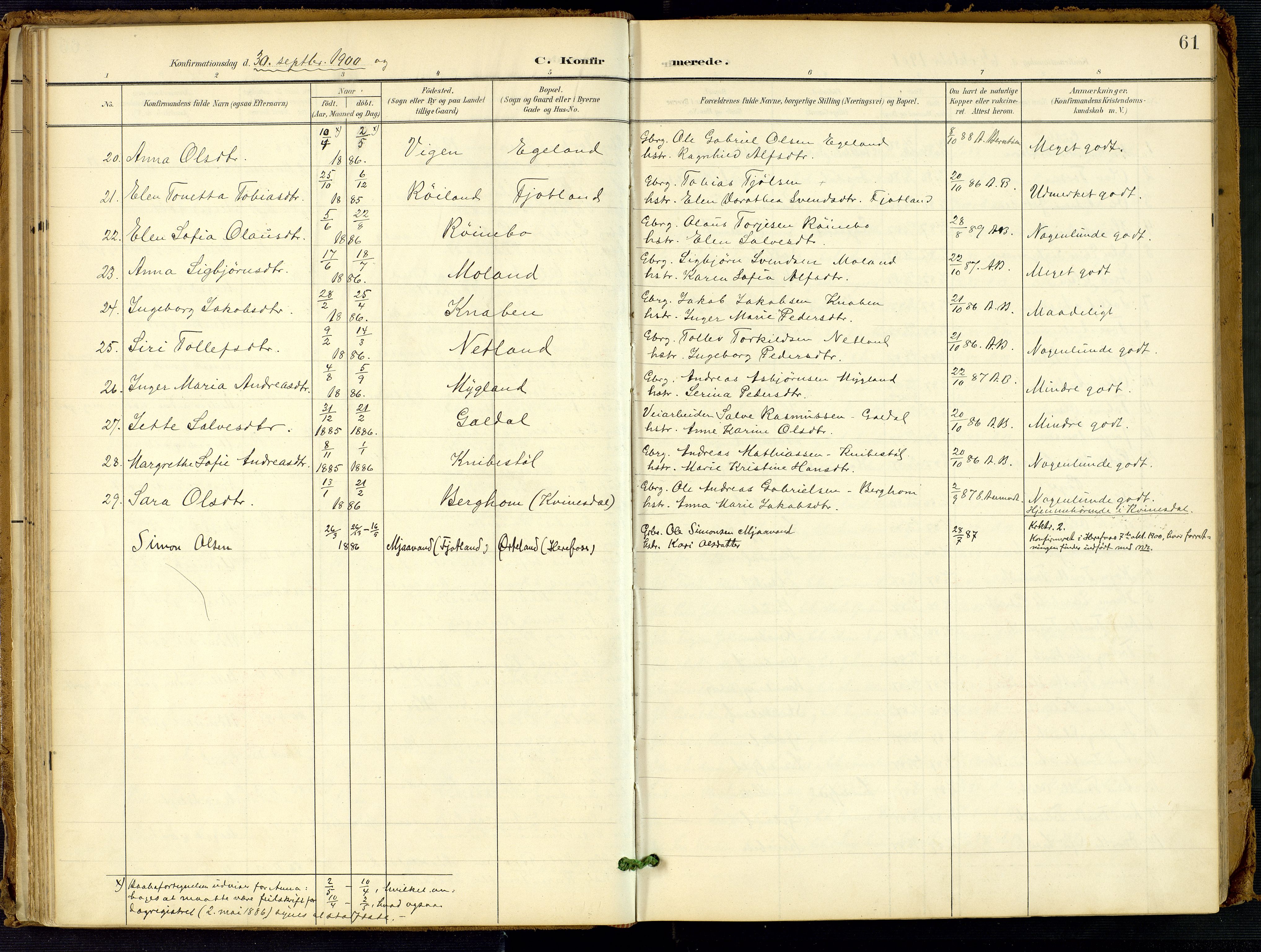 Fjotland sokneprestkontor, AV/SAK-1111-0010/F/Fa/L0003: Parish register (official) no. A 3, 1899-1917, p. 61